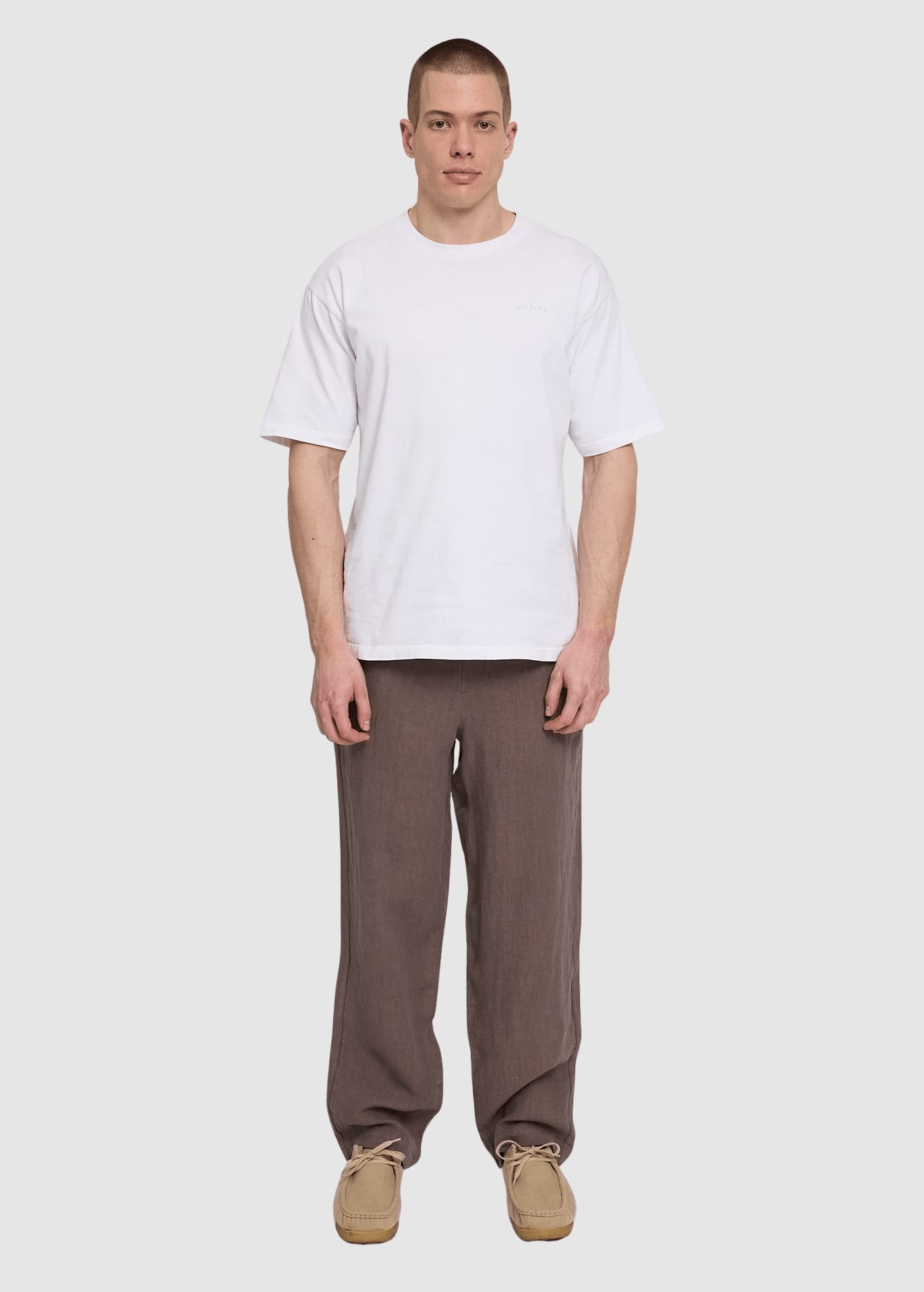 Linen Pull-On Pants Grey Brown Linen Pull-On Pants Grey Brown