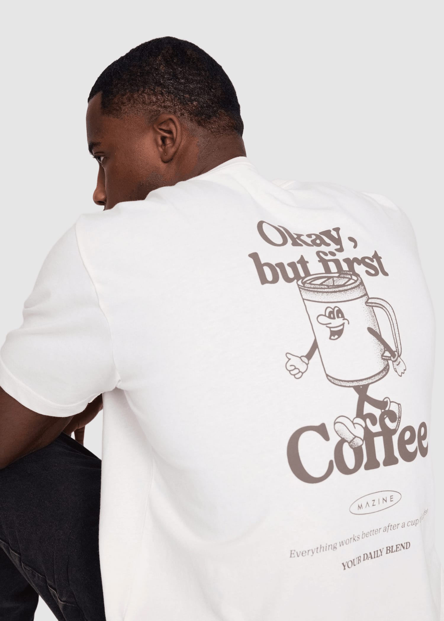 Back Print Theme T-Shirt Offwhite Coffee