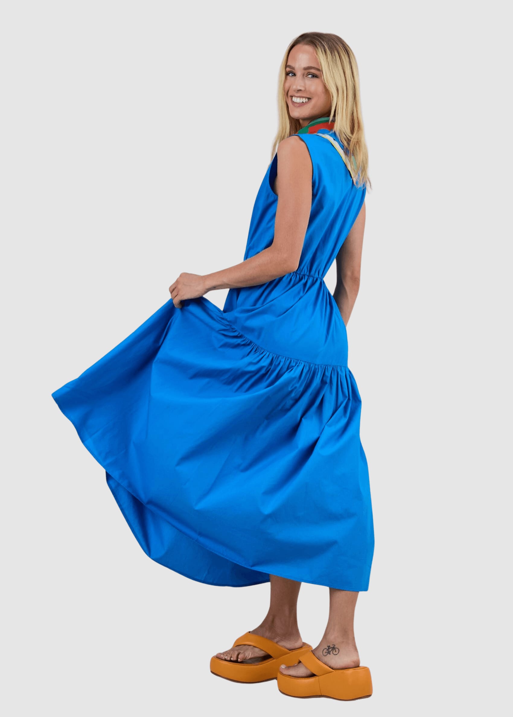 Sleeveless Shirt Dress Blue Sleeveless Shirt Dress Blue
