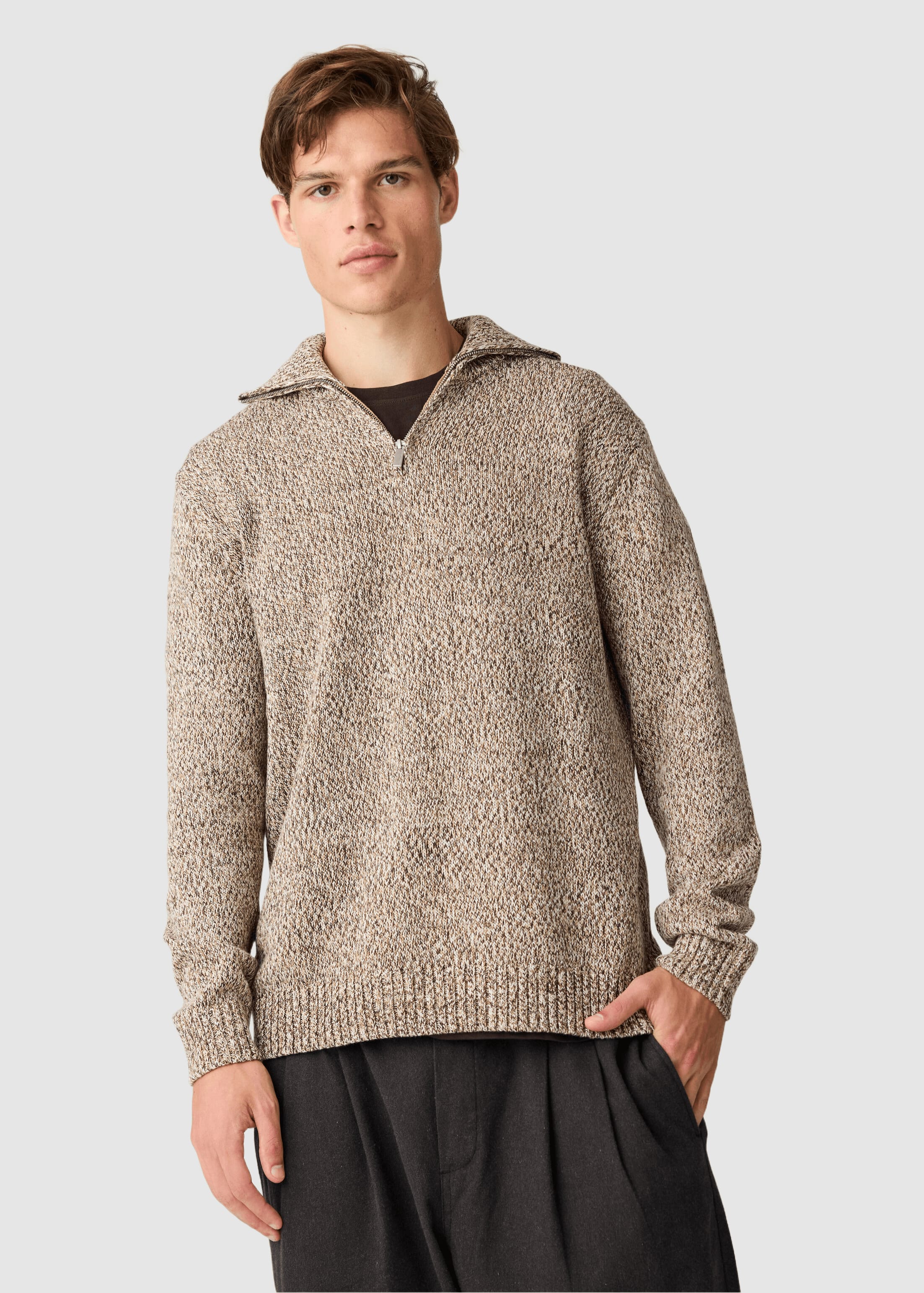 knowledge-cotton-apparel-quater-zip-sweater-brown-multi-7.jpeg Quater Zip Sweater Brown Multi