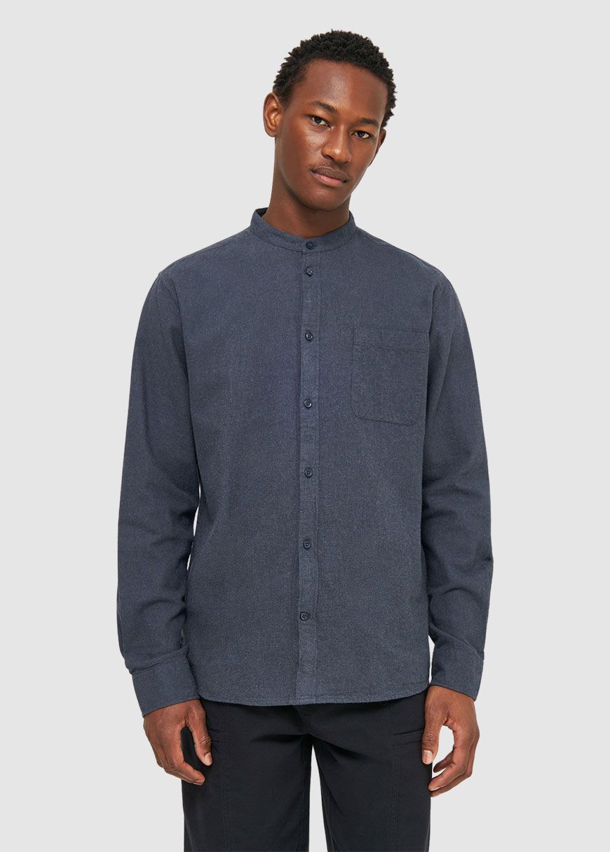 Regular Fit Melangé Flannel Stand Collar Shirt