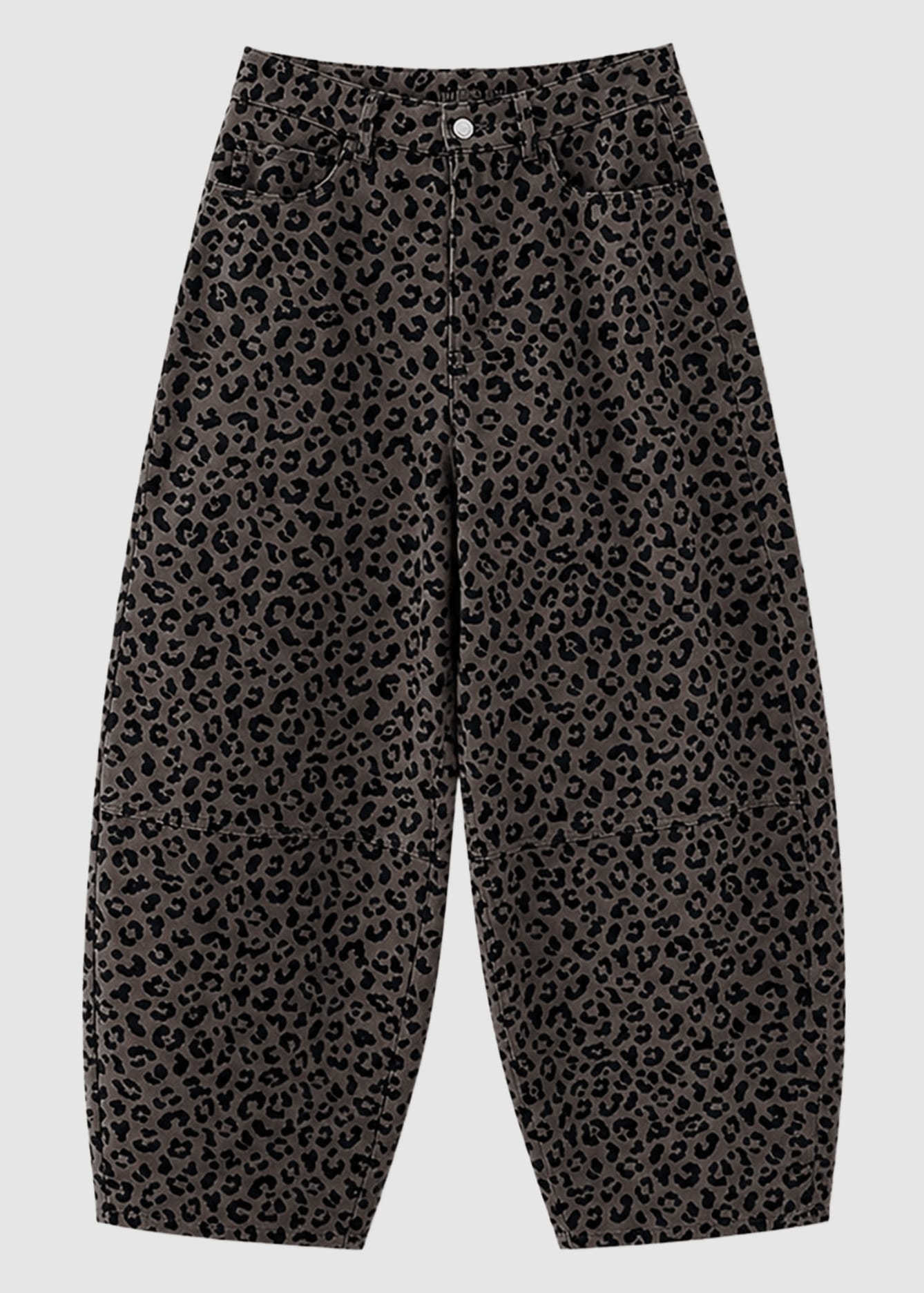 Printed Barrel Leg Denim Pants Chocolate Brown Printed