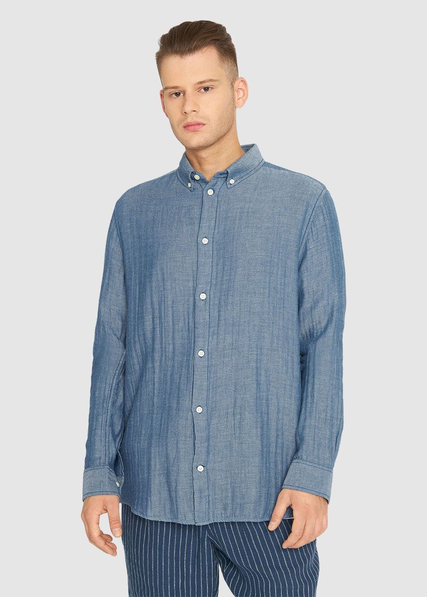 Relaxed Fit Double Layer Fishbone Structure Cotton Shirt Relaxed Fit Double Layer Fishbone Structure Cotton Shirt
