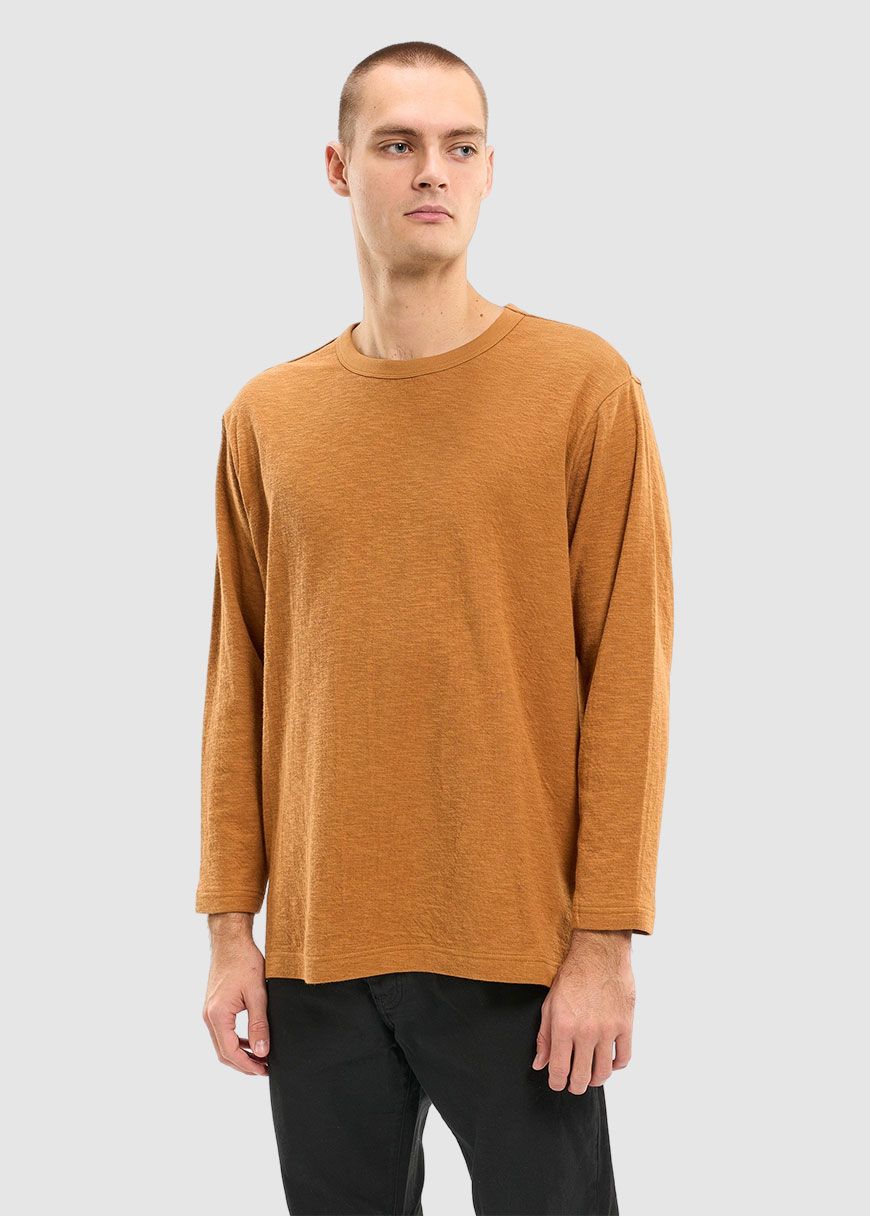 Long Sleeve Cotton Slub Double Layer O-Neck T-Shirt