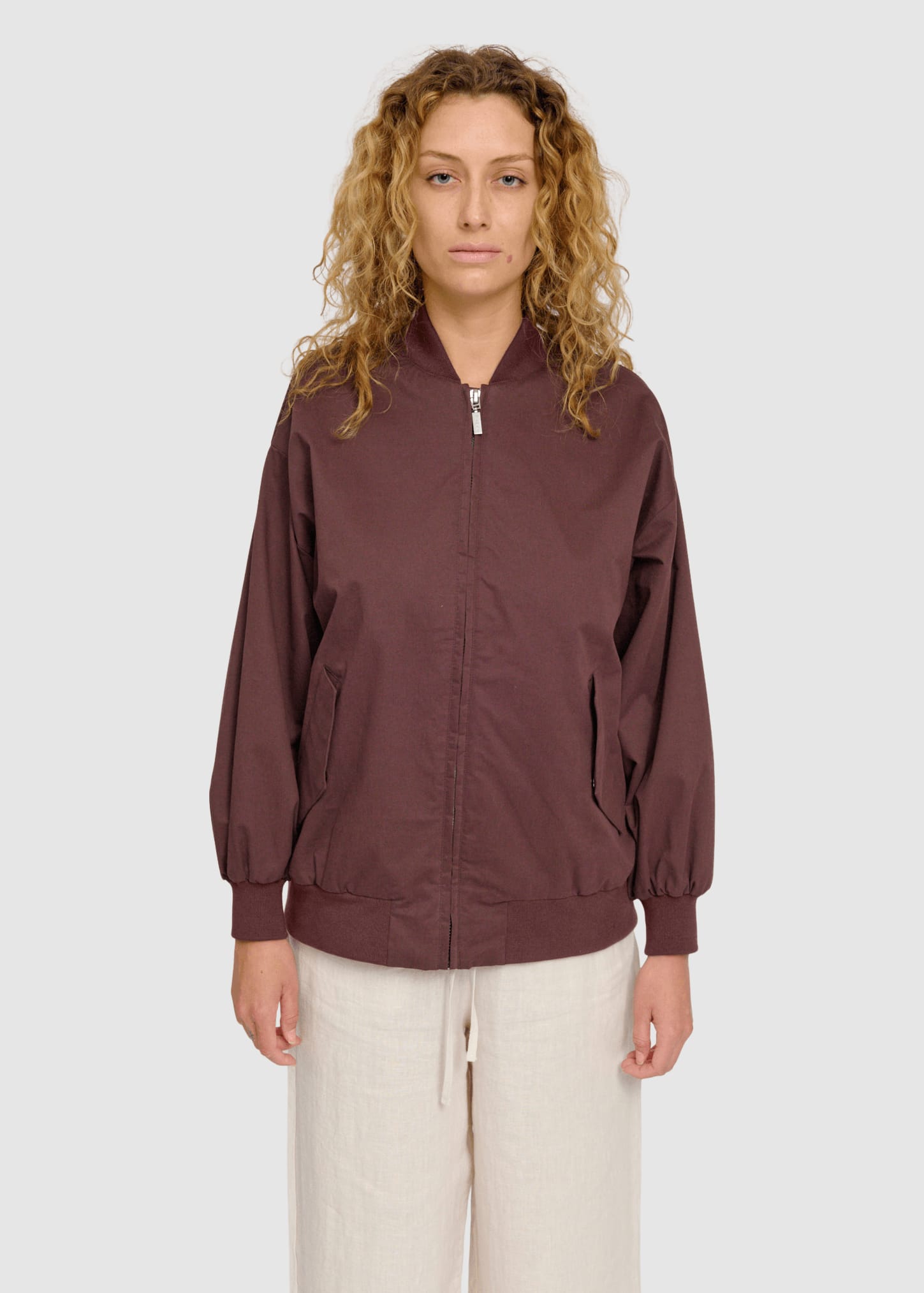 Loose Fit Cotton Bomber Dark Chocolate Loose Fit Cotton Bomber Dark Chocolate