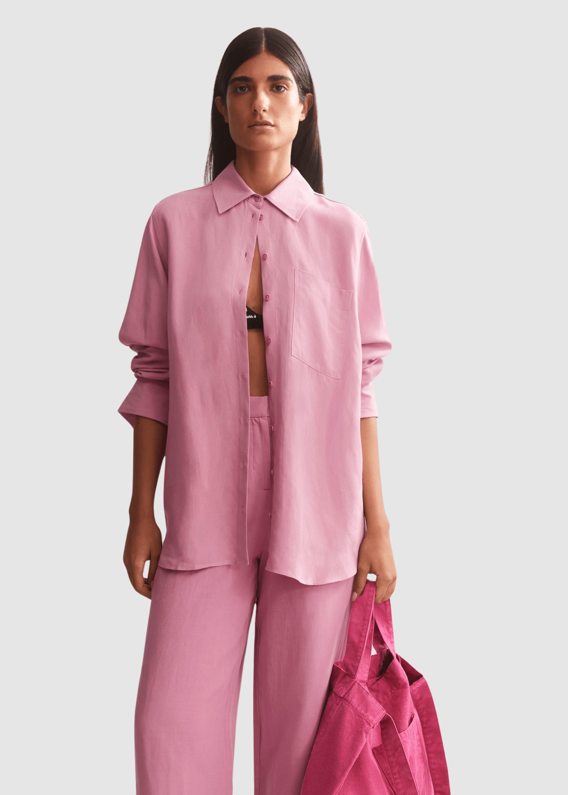 Linen Blend Shirt Blouse Washed Berry
