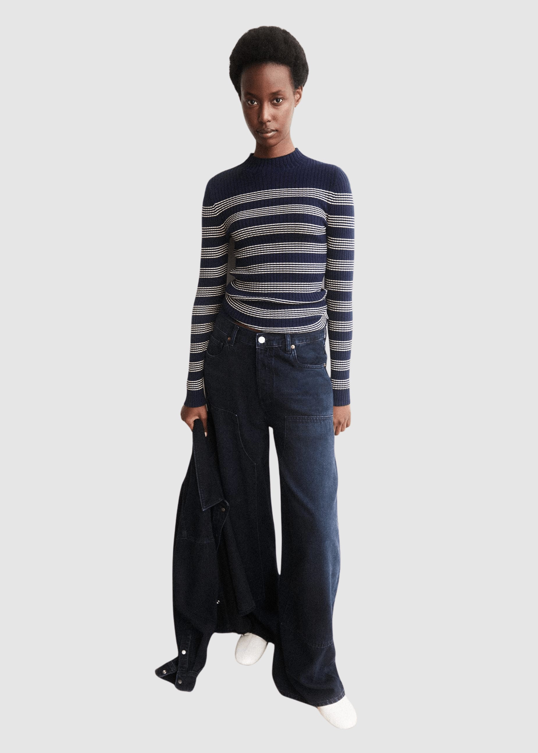 Alaania Striped Knit Sweater Tinted Navy Golden Hay