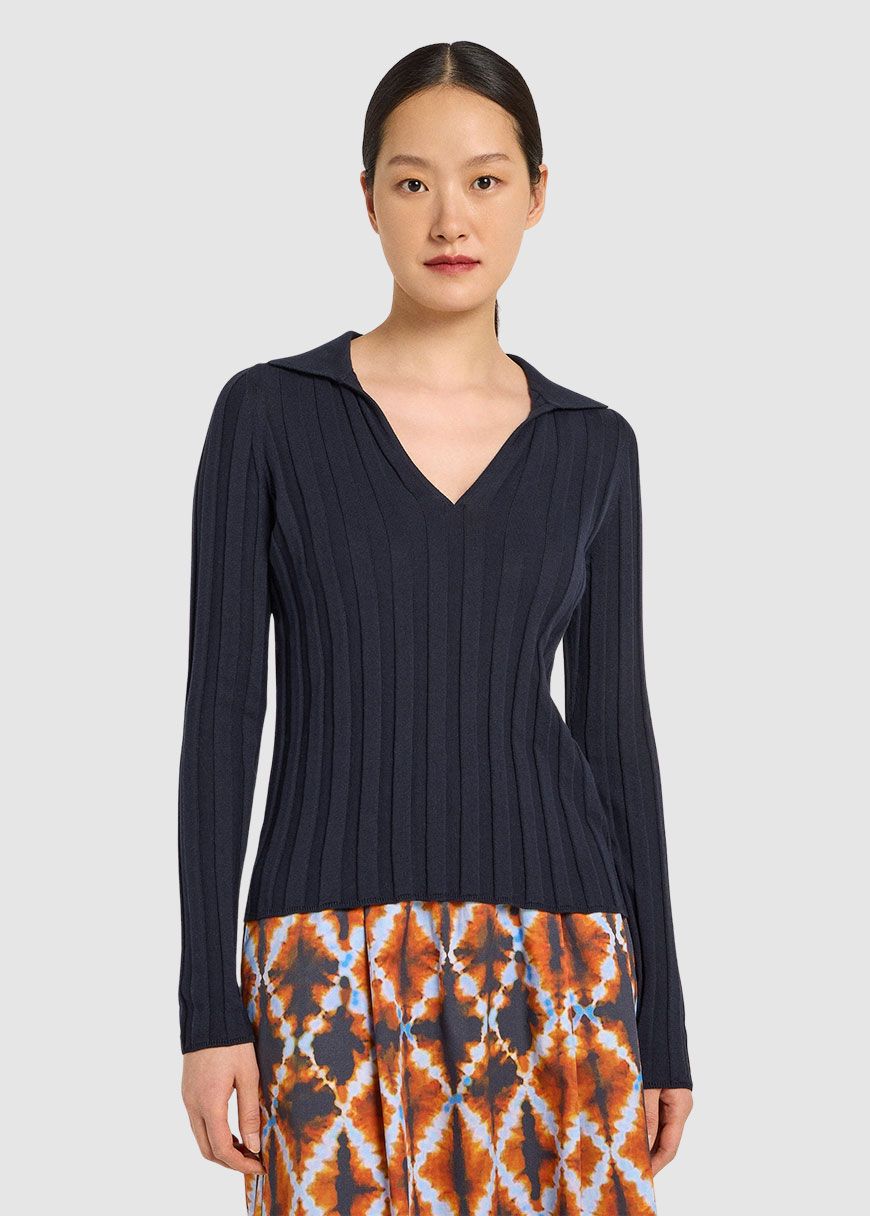Rippenpullover mit Polo-Kragen