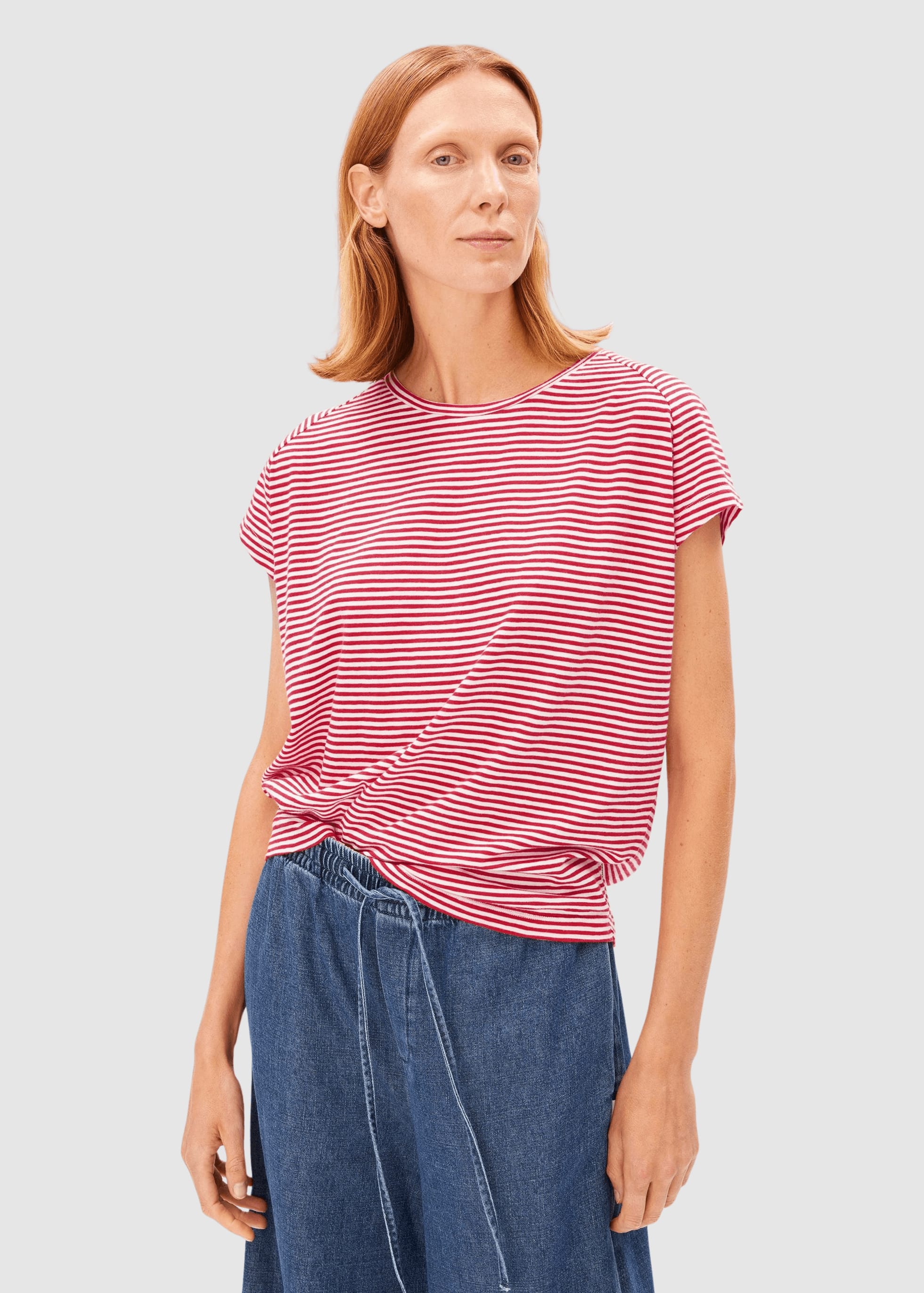 Slub Jersey Stripe T-Shirt Pink Mist-Mars Red