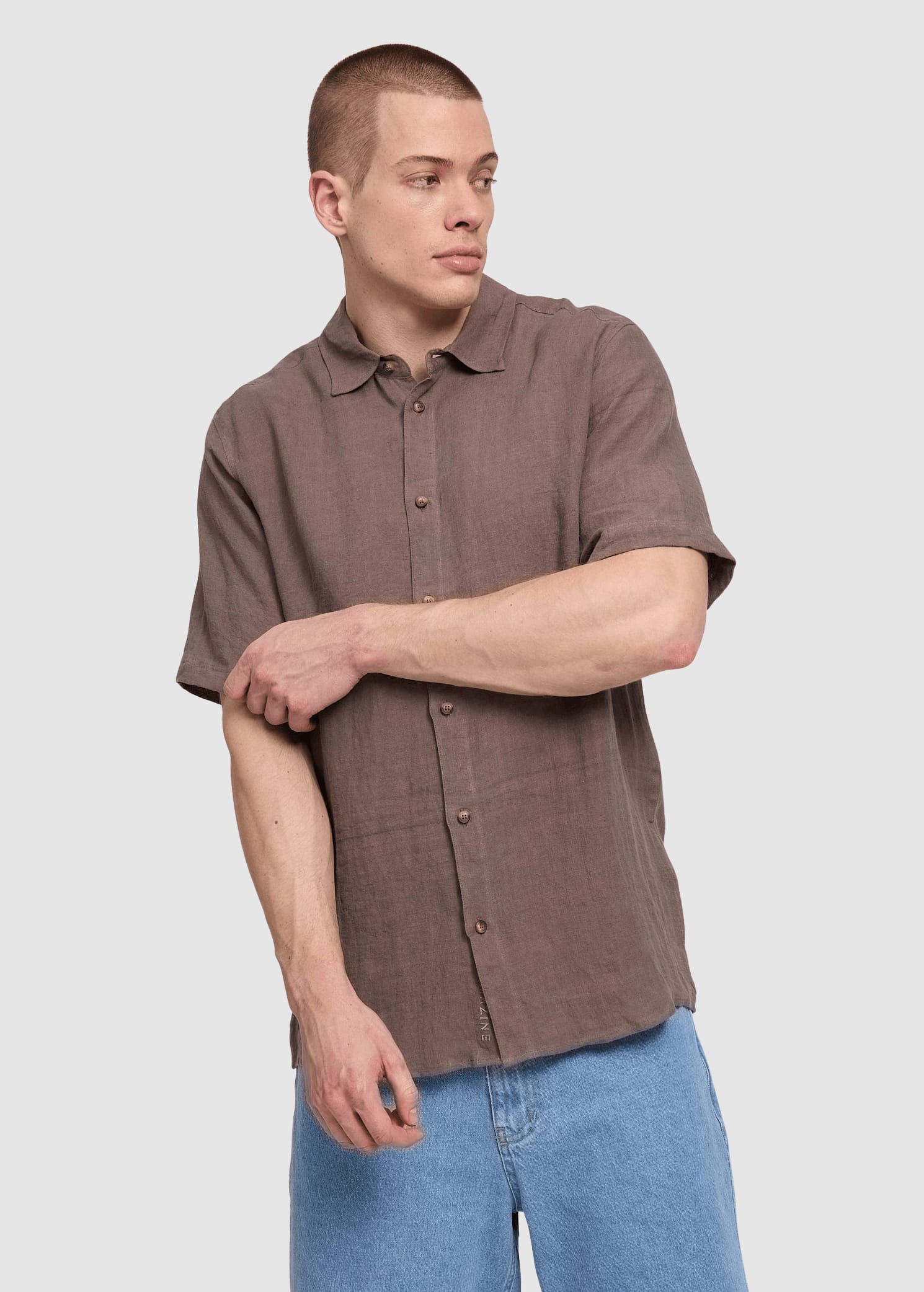 Shortsleeve Linen Shirt Grey Brown