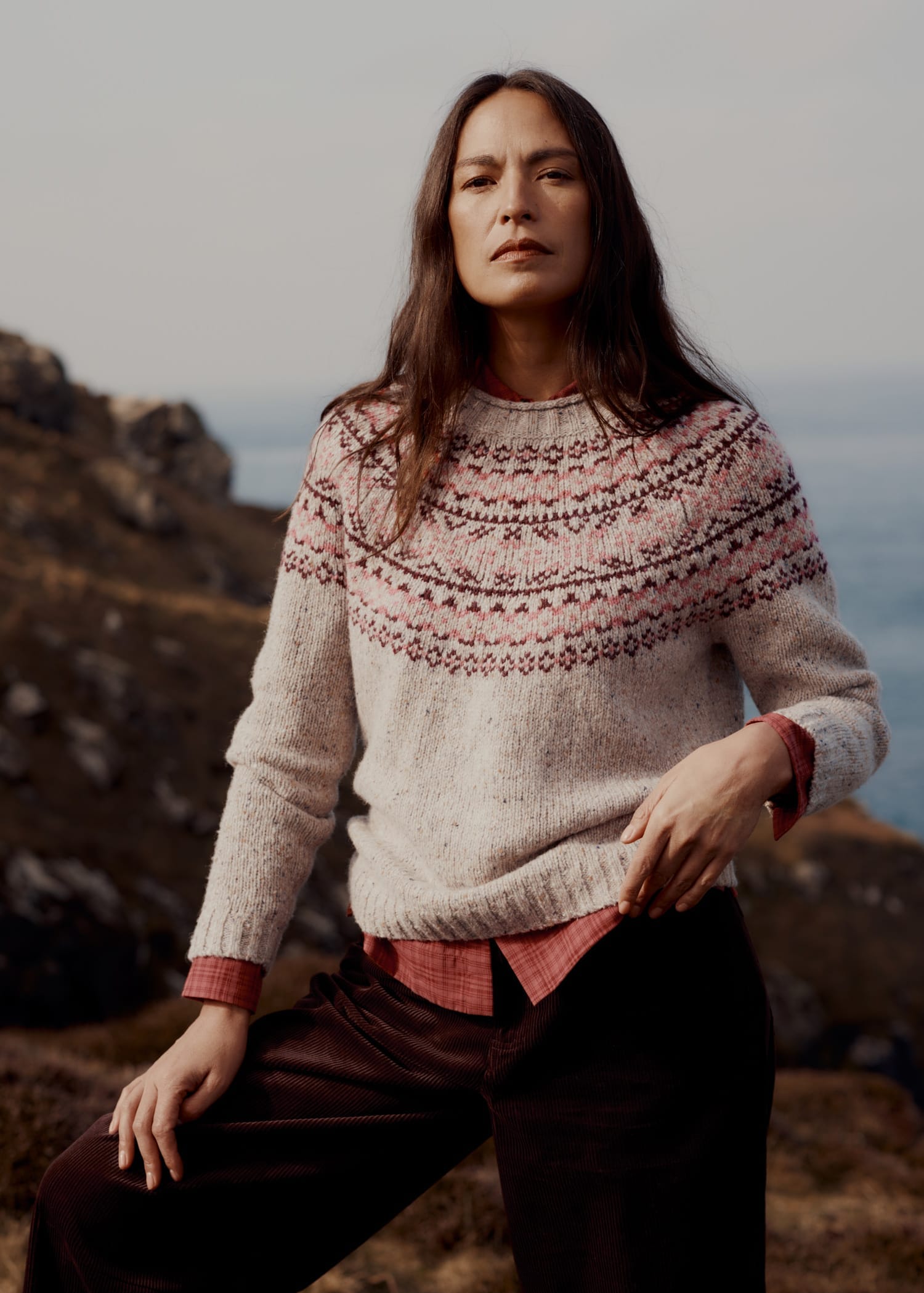 Port Kinnis Jumper Merino Shingle Bay Dark Rose Mix
