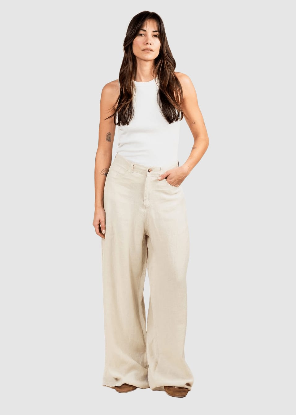Loren Linen Pant Solid Oatmeal