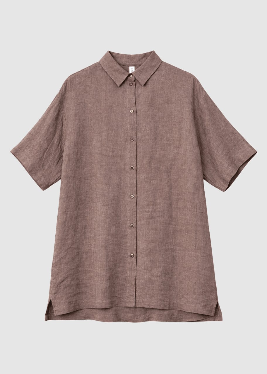 Linen Shirt Dress Grey Brown