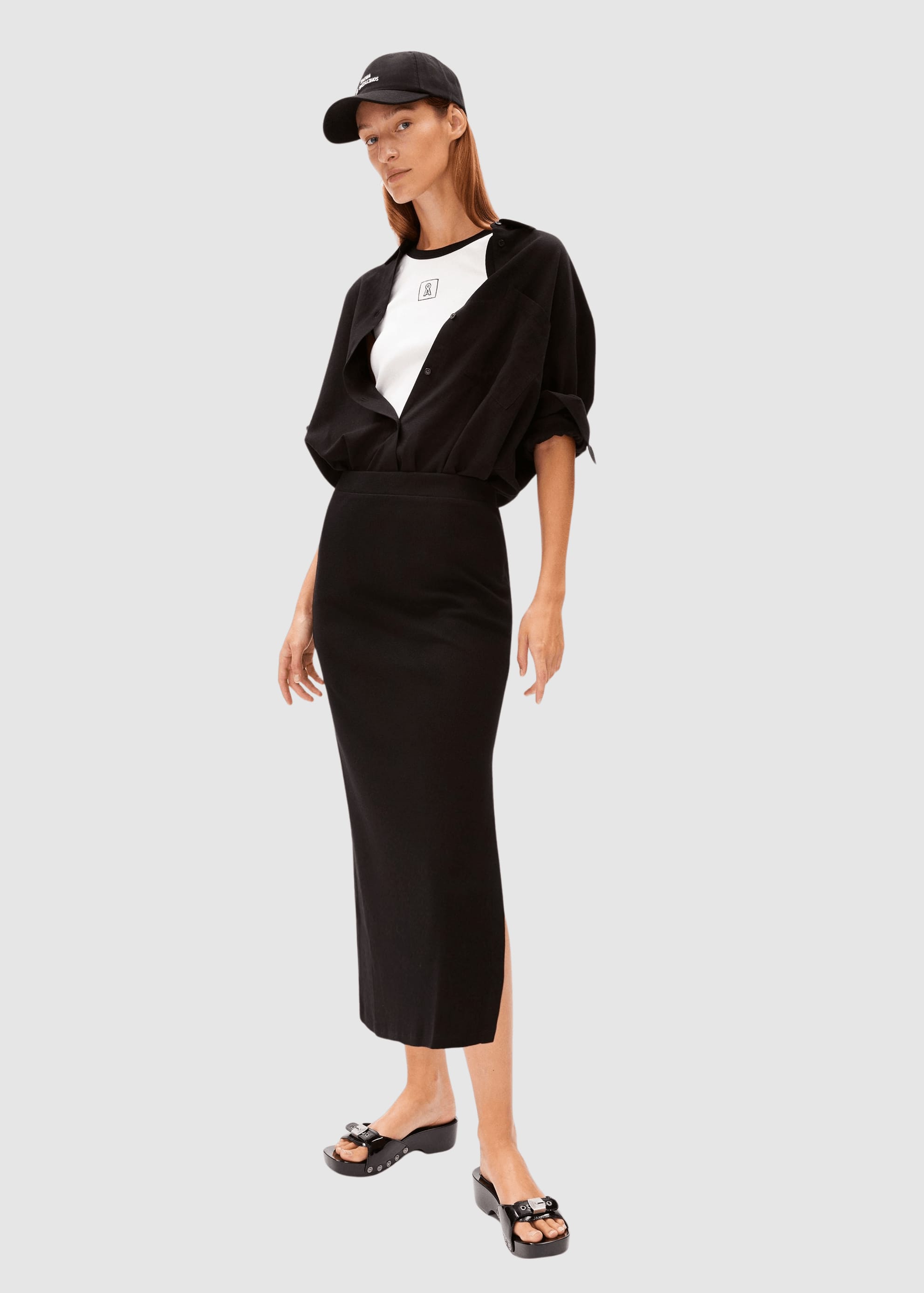 Azitaa Rib Midi Skirt Black
