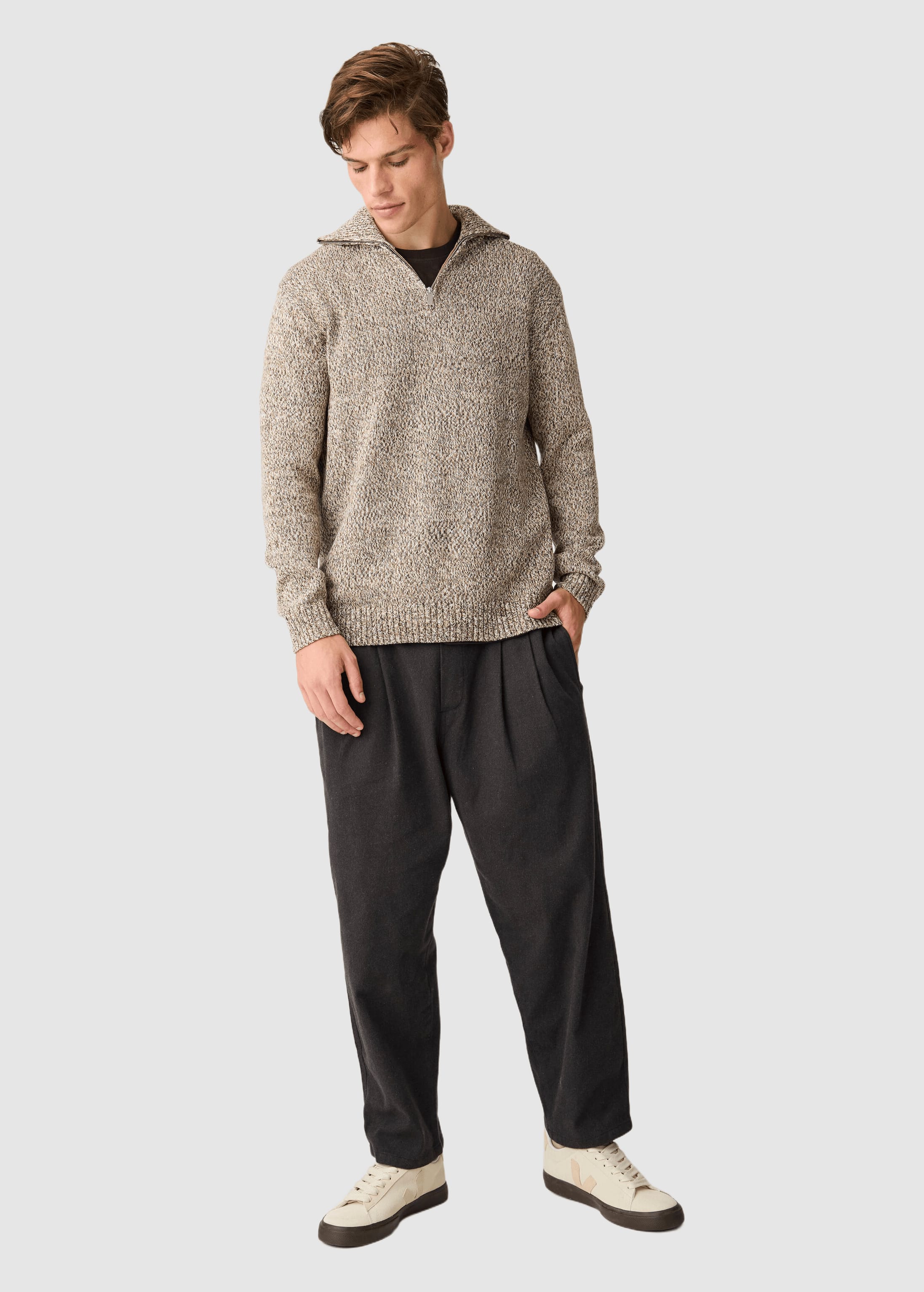 knowledge-cotton-apparel-quater-zip-sweater-brown-multi-3.jpeg Quater Zip Sweater Brown Multi
