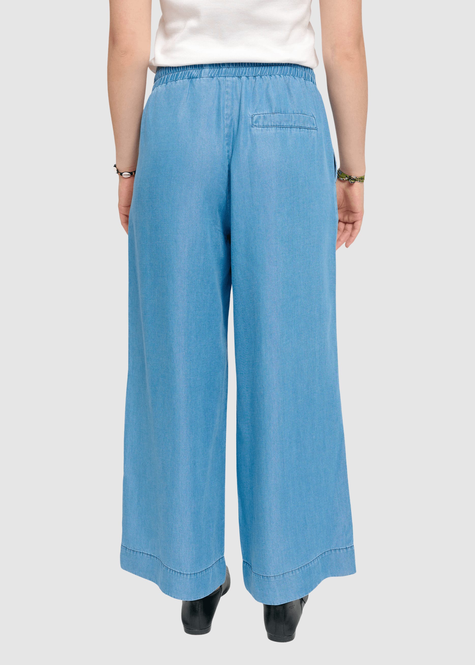 Wide Leg Tencel Pants Elastic Dark Blue Wash