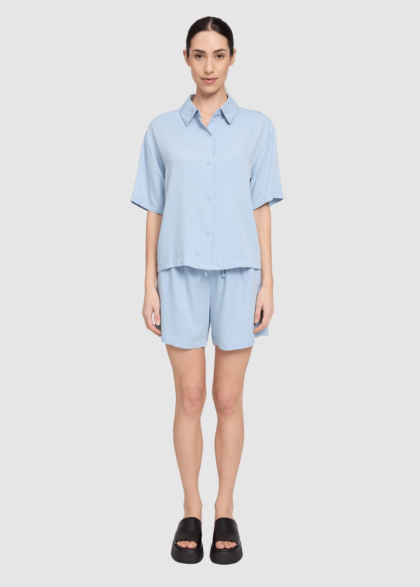 Short Sleeve Viscose Shirt Pastel Blue Short Sleeve Viscose Shirt Pastel Blue