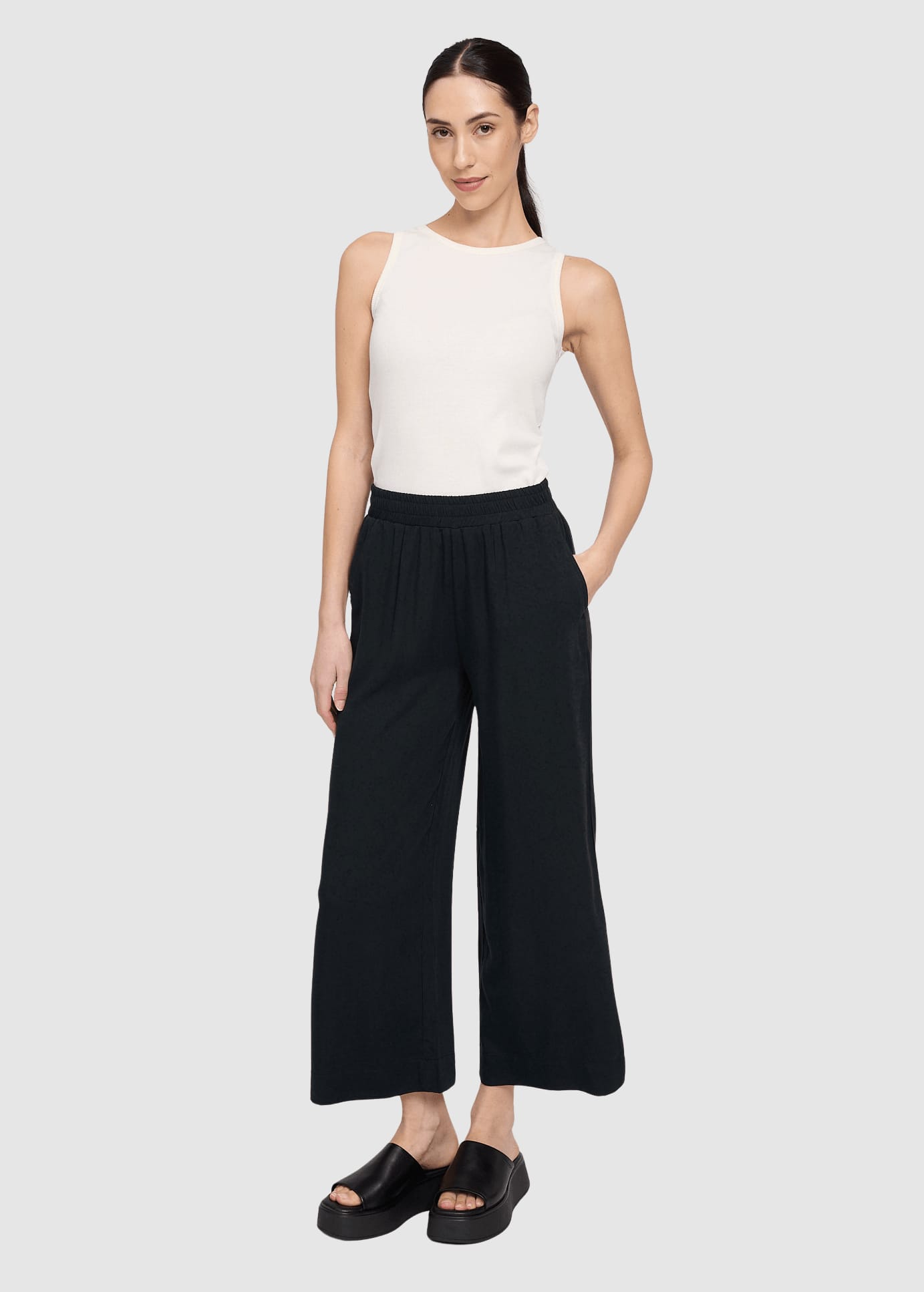 Wide Leg Viscose Pants Black
