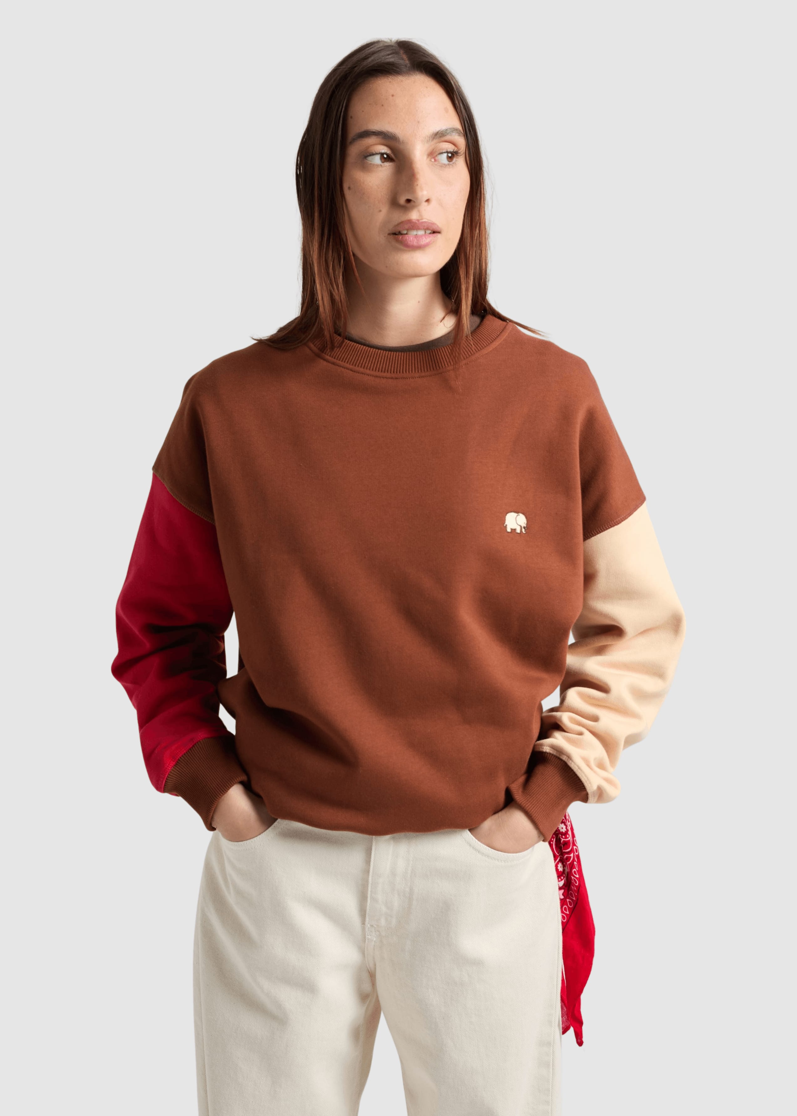 Women's Color Block Sweatshirt Cherry Mahogany Brown