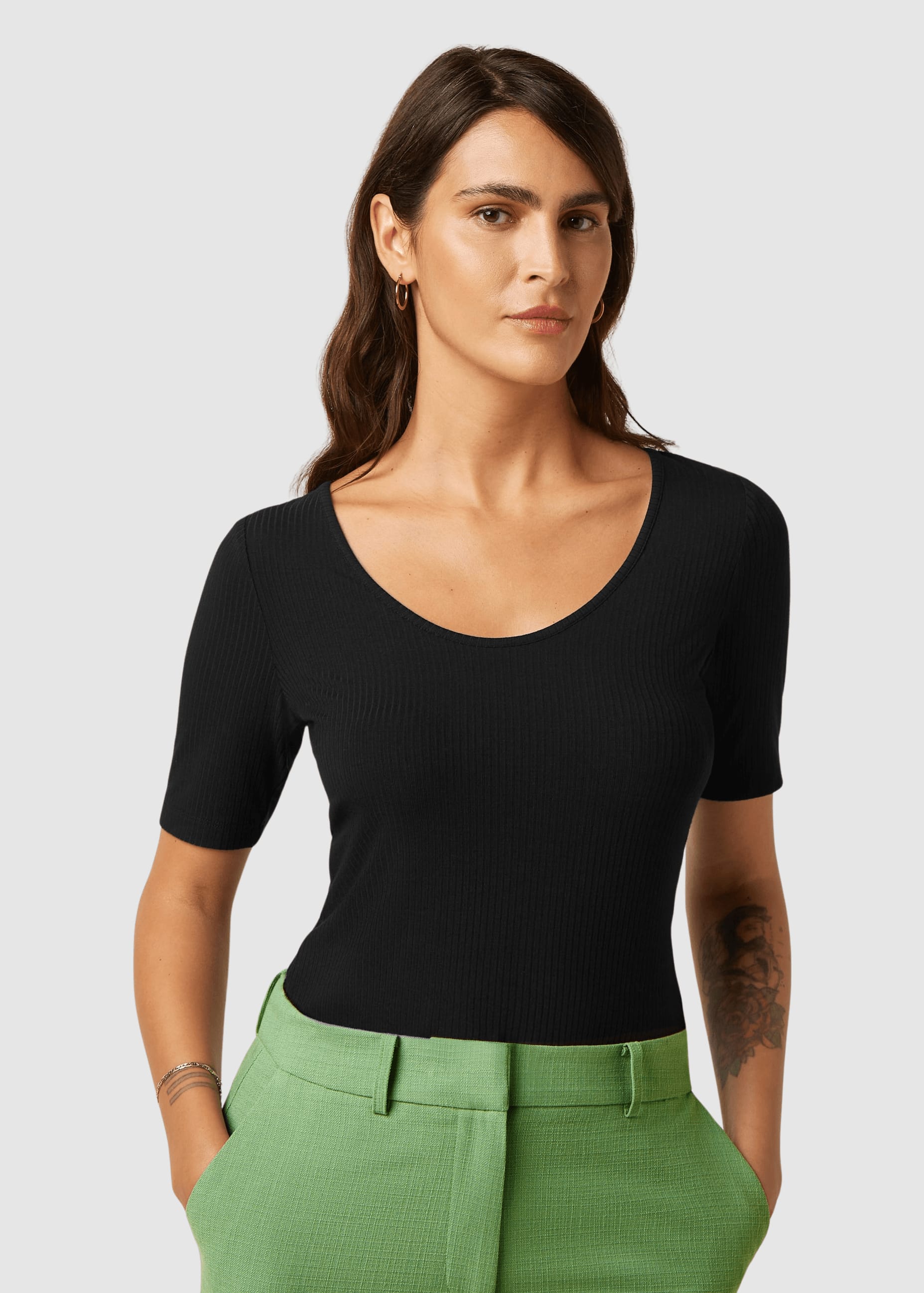 Carice Top Uni Rib Black