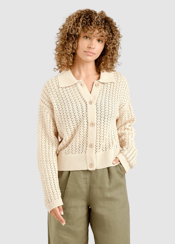 Knitted Cardigan Rosendal Crochet Vanilla White Whitecap Gray Knitted Cardigan Rosendal Crochet Vanilla White Whitecap Gray