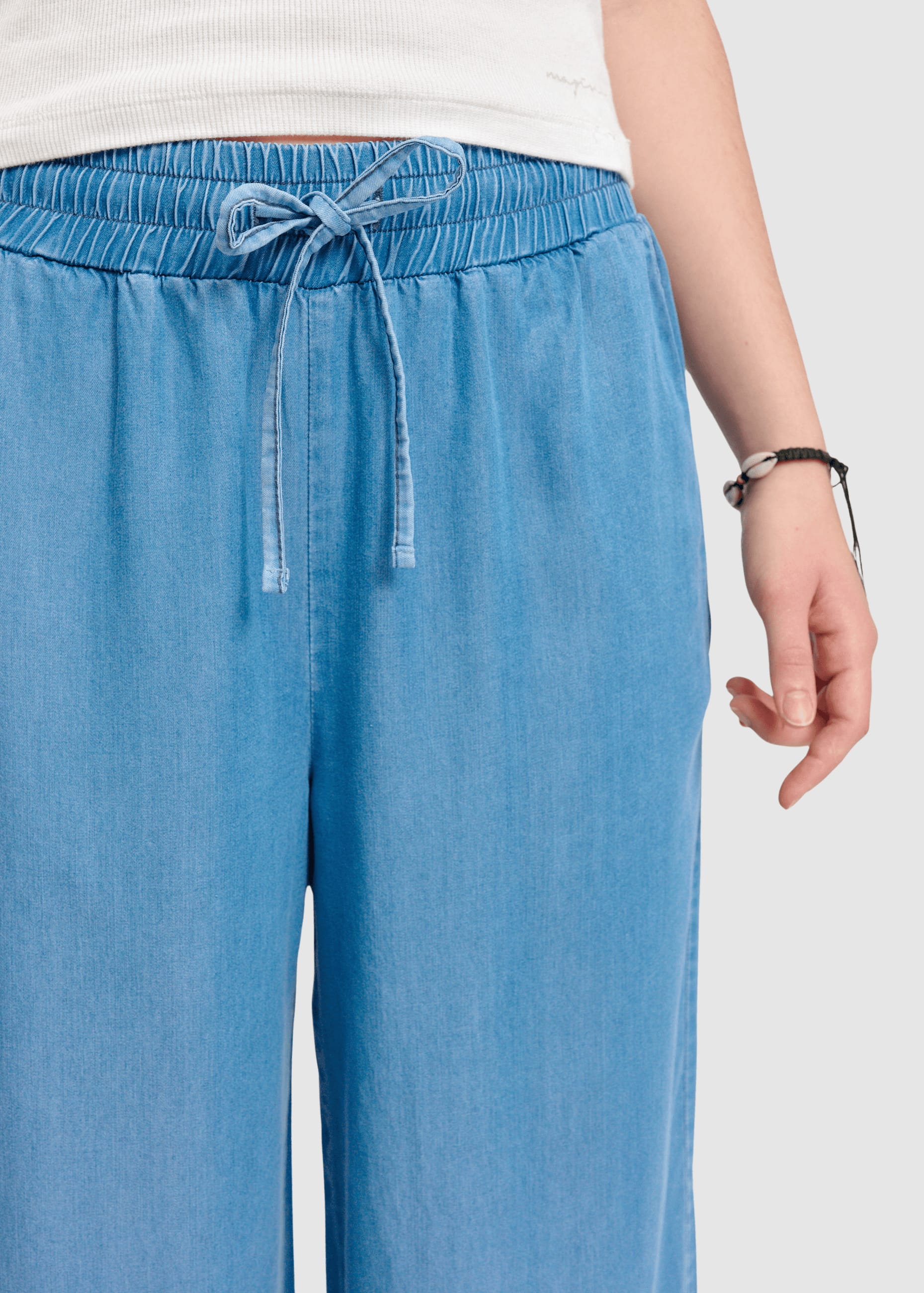Wide Leg Tencel Pants Elastic Dark Blue Wash