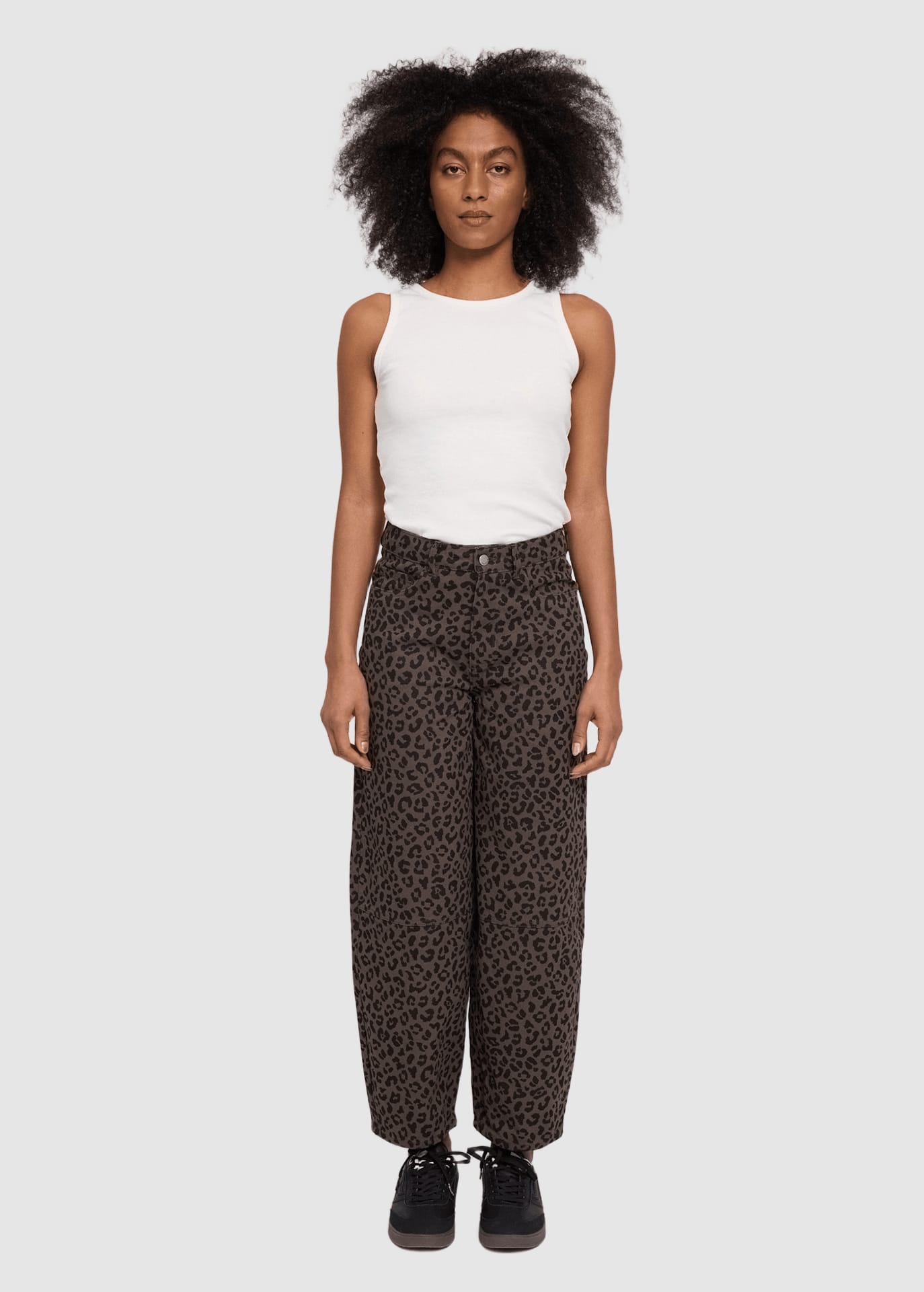 Printed Barrel Leg Denim Pants Chocolate Brown Printed