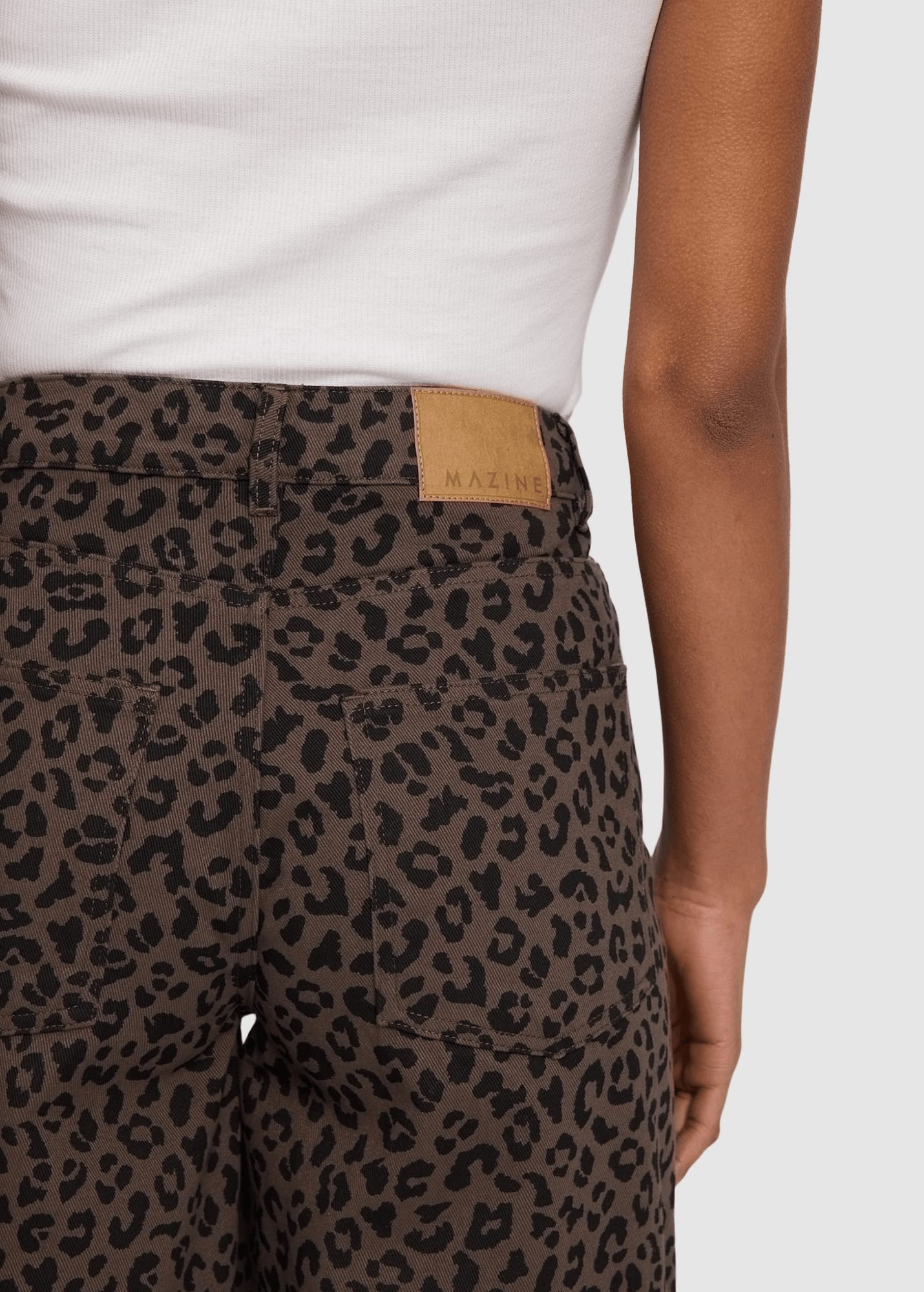 Printed Barrel Leg Denim Pants Chocolate Brown Printed