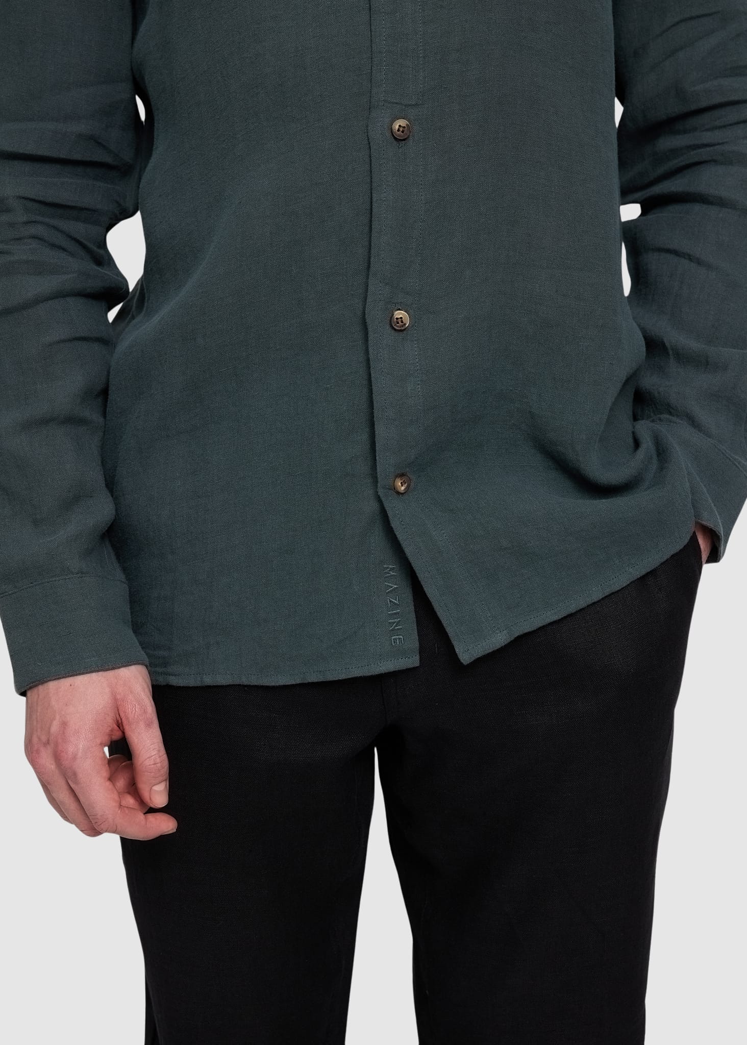 Stand Collar Linen Shirt Bottle