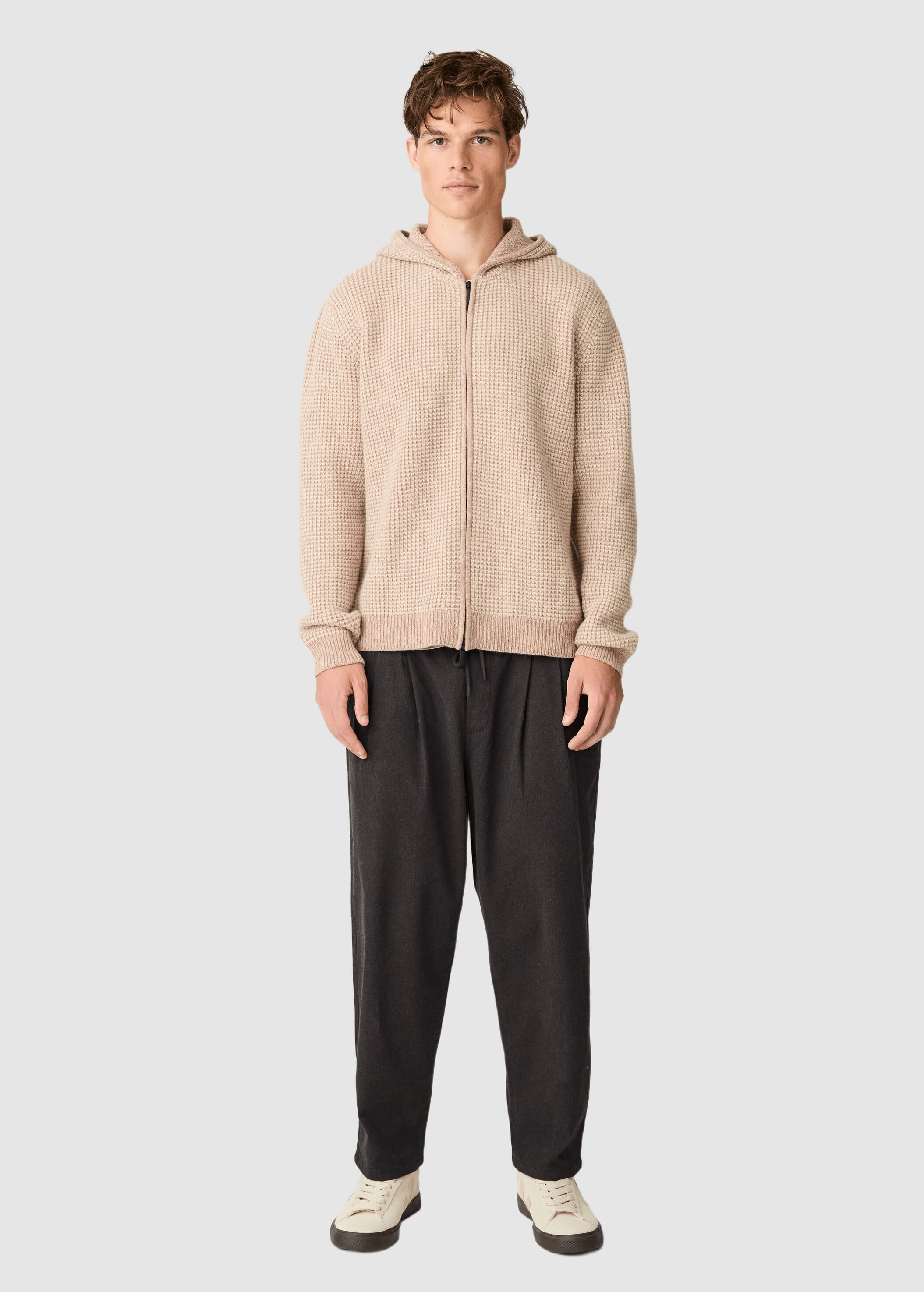 knowledge-cotton-apparel-lambswool-zip-hoodie-kelp-melange-1.jpeg Lambswool Zip Hoodie Kelp Melange