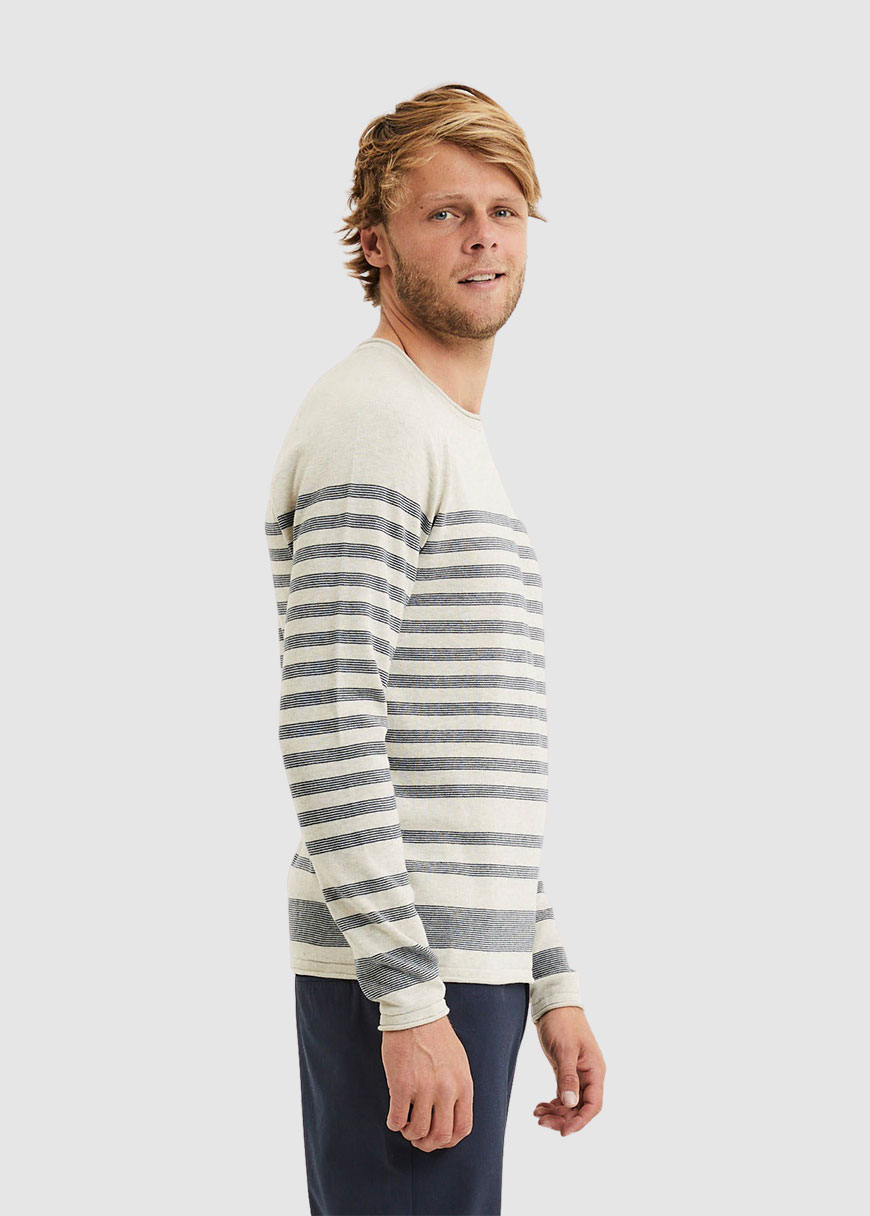 Forrest Striped Long Stable Cotton Raglan Roll Edge Knit Forrest Striped Long Stable Cotton Raglan Roll Edge Knit