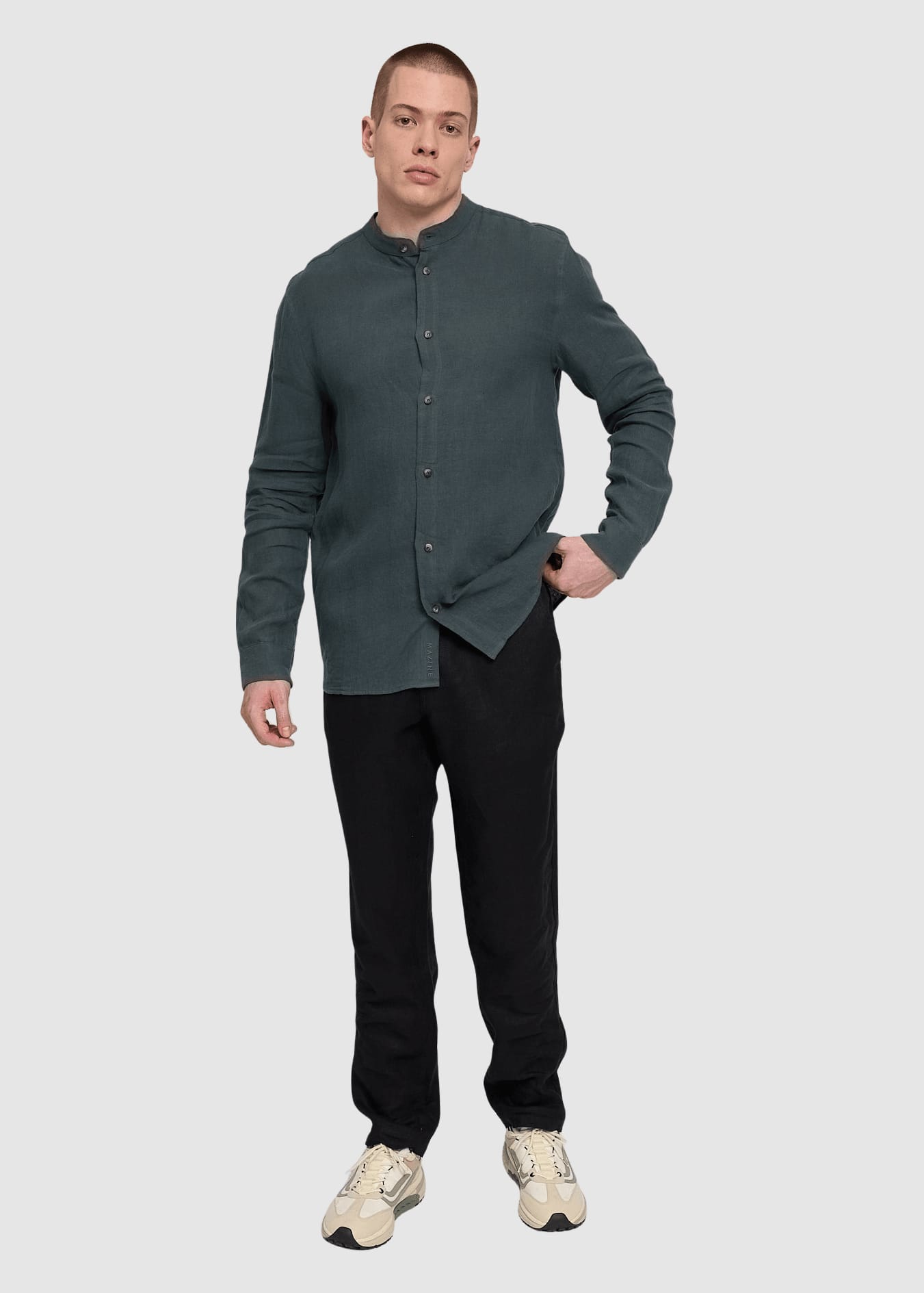 Stand Collar Linen Shirt Bottle