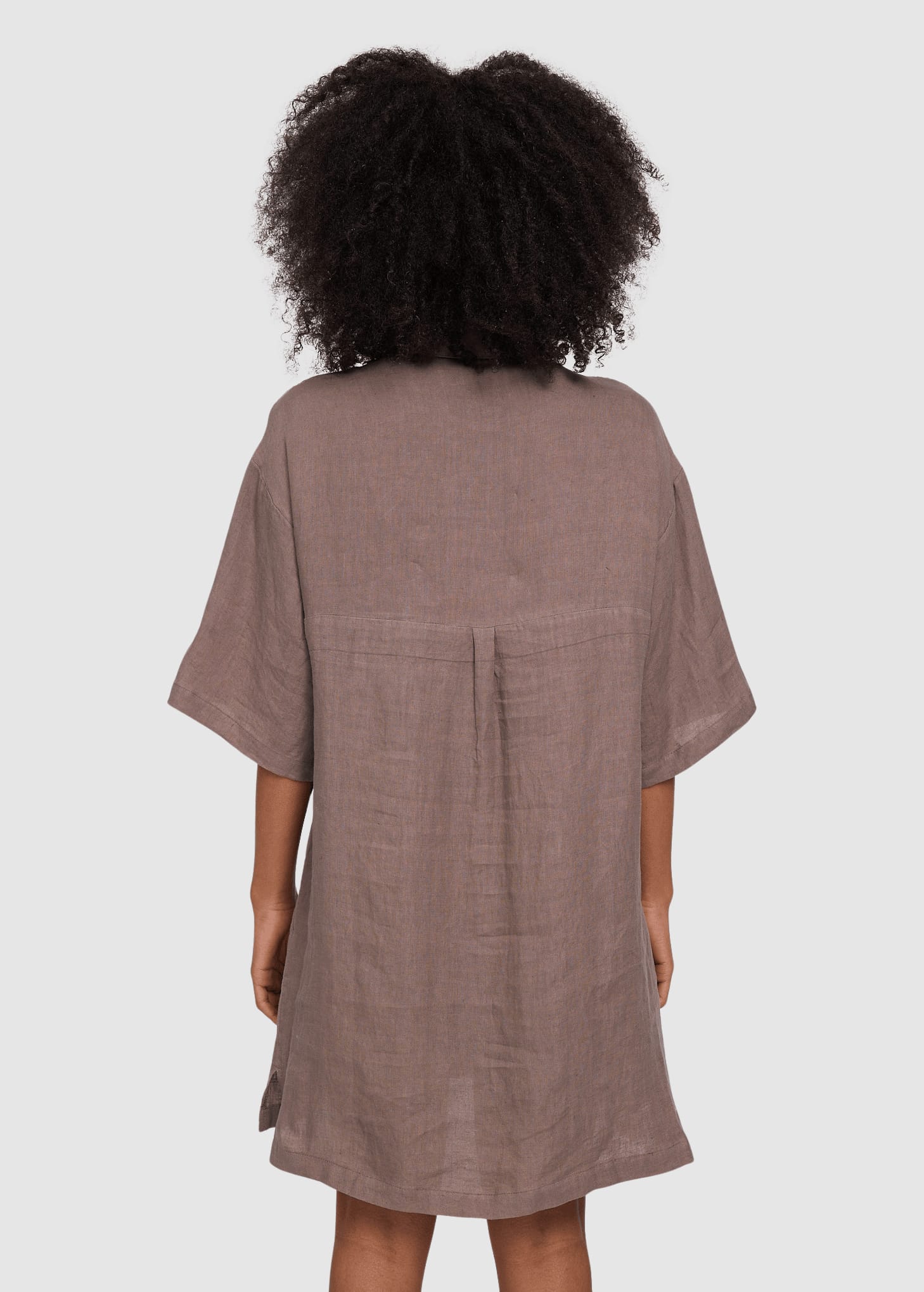Linen Shirt Dress Grey Brown
