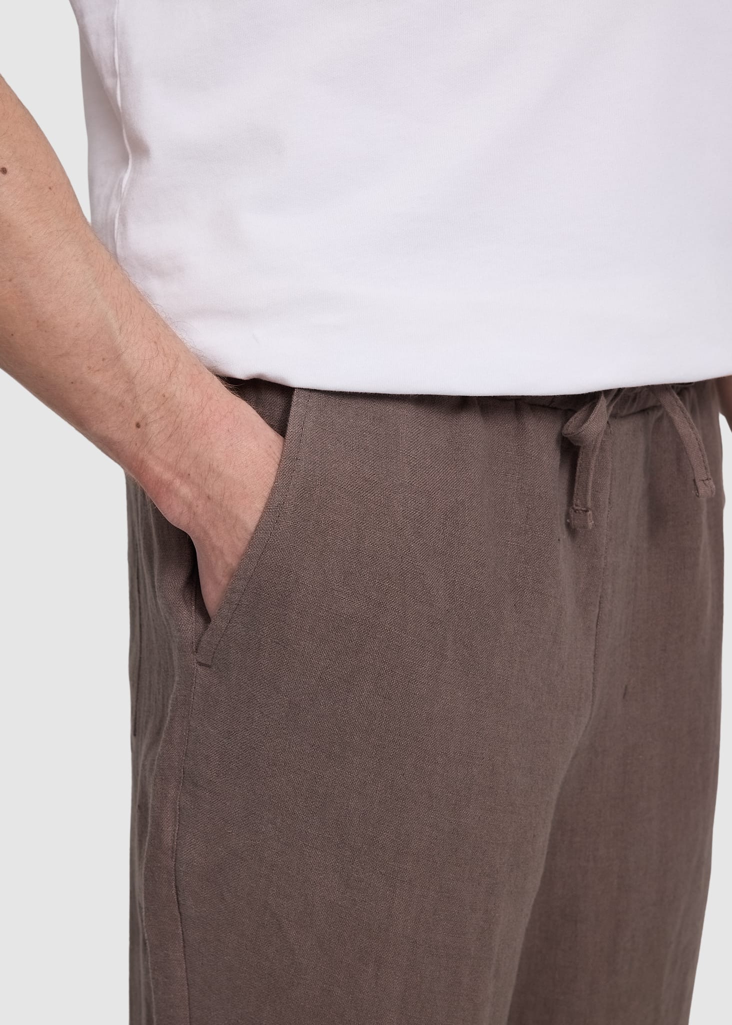 Linen Pull-On Pants Grey Brown Linen Pull-On Pants Grey Brown