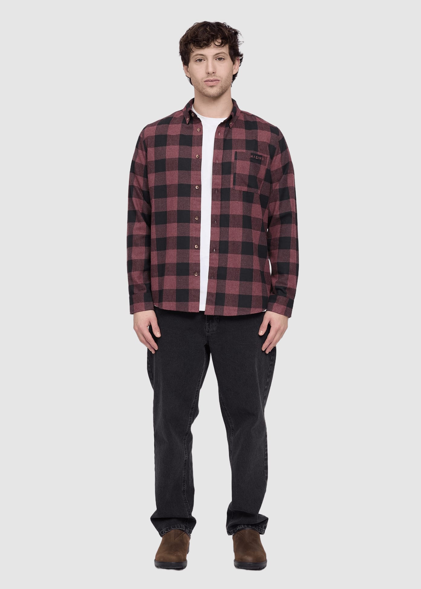 Checked Flannel Shirt Eggplant Black Melange