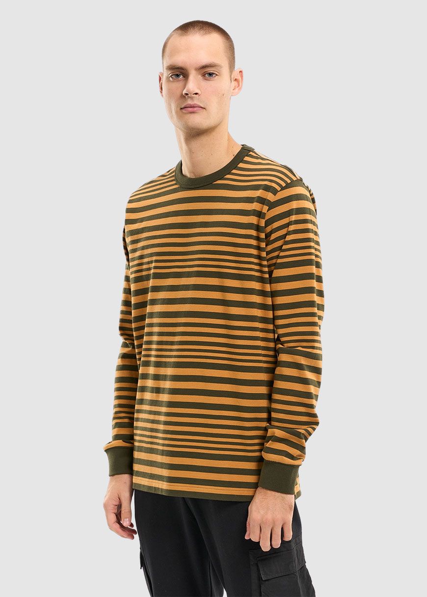 Regular Long Sleeve Cotton Striped O-Neck T-Shirt