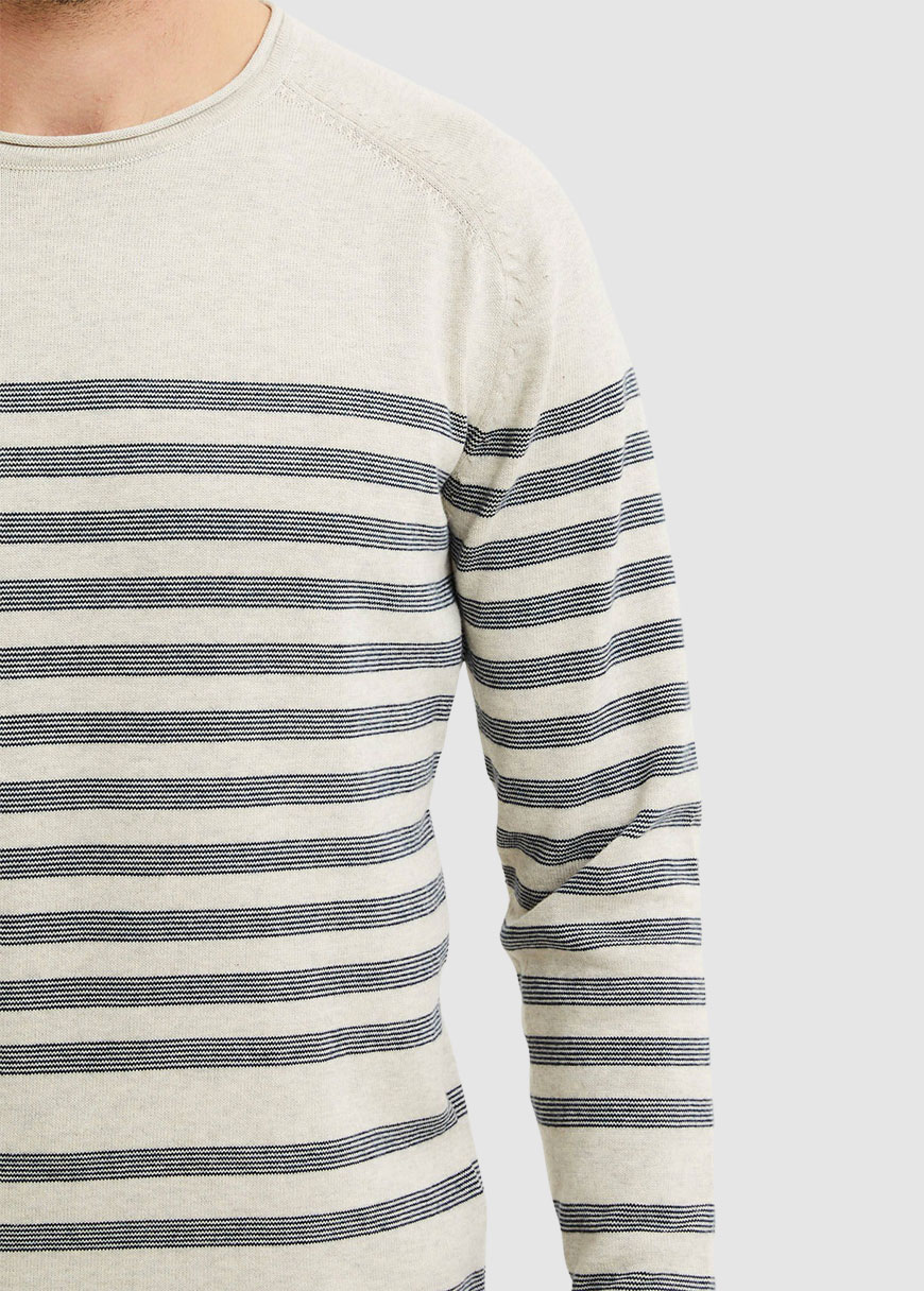 Forrest Striped Long Stable Cotton Raglan Roll Edge Knit