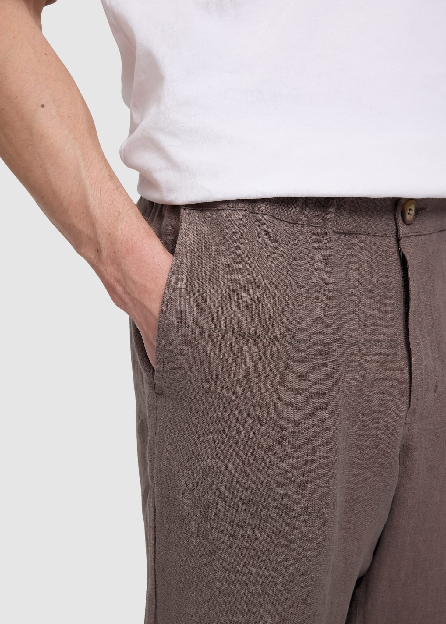 Regular Linen Pants Grey Brown