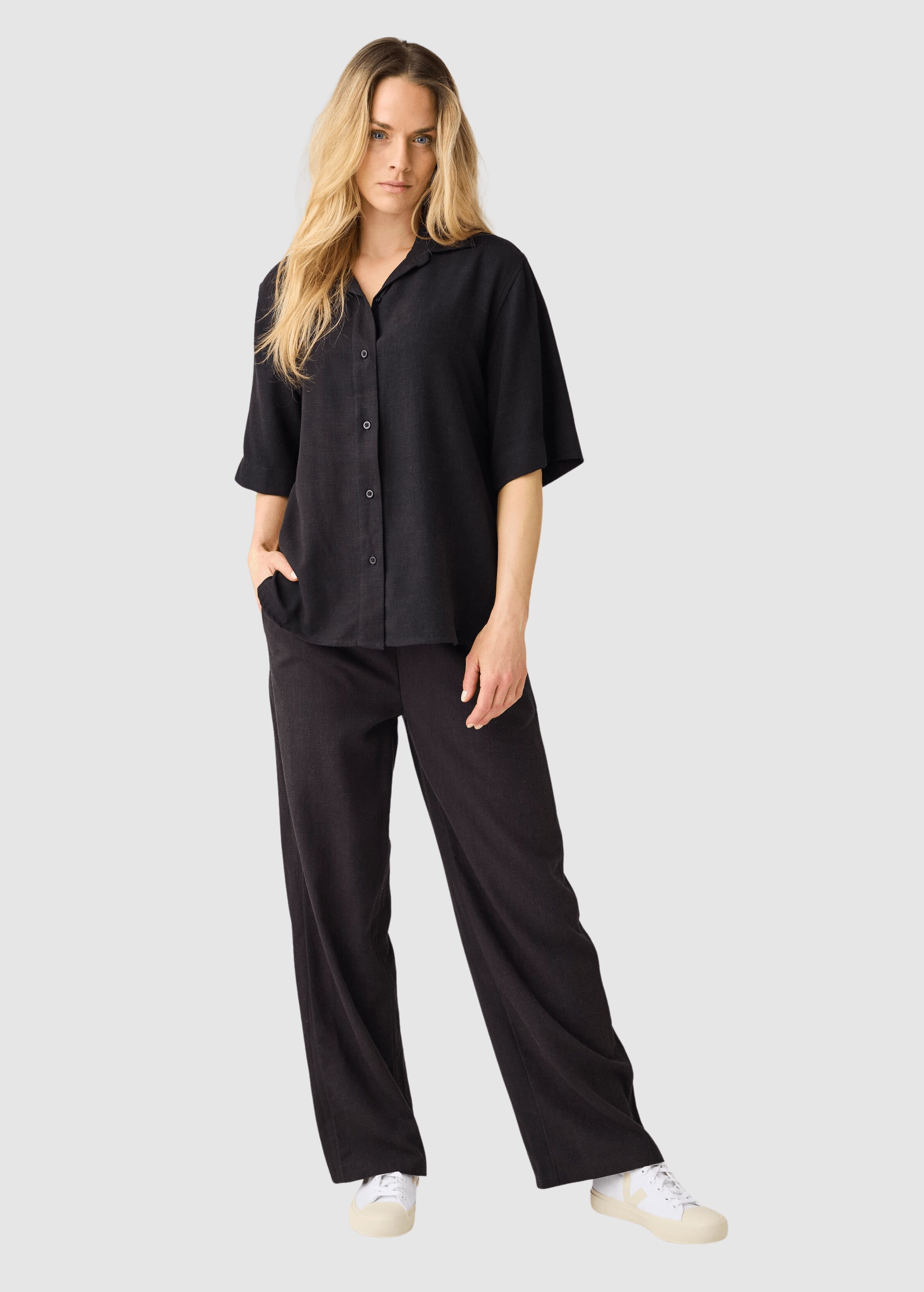 Posey Wide Linen-MIX Pants Black Jet
