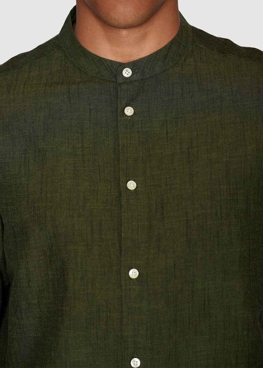 Regular Linen Stand Collar Shirt