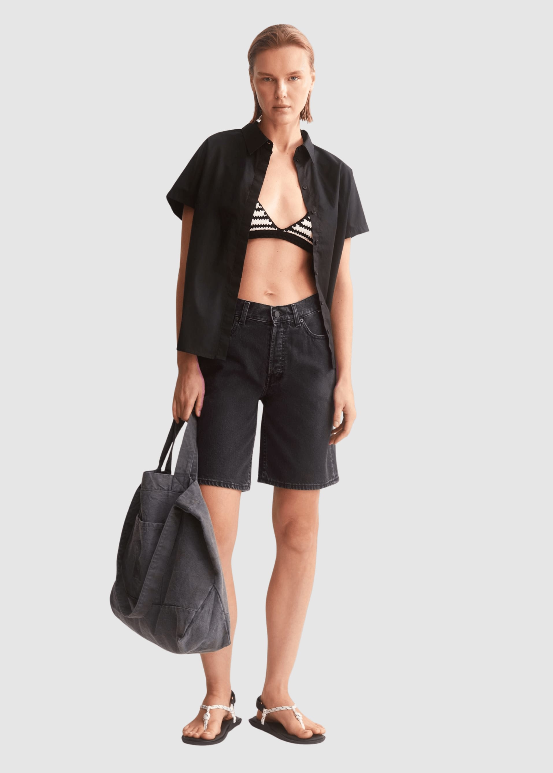 Thaalina Mid Waist Denim Short Ebony Black