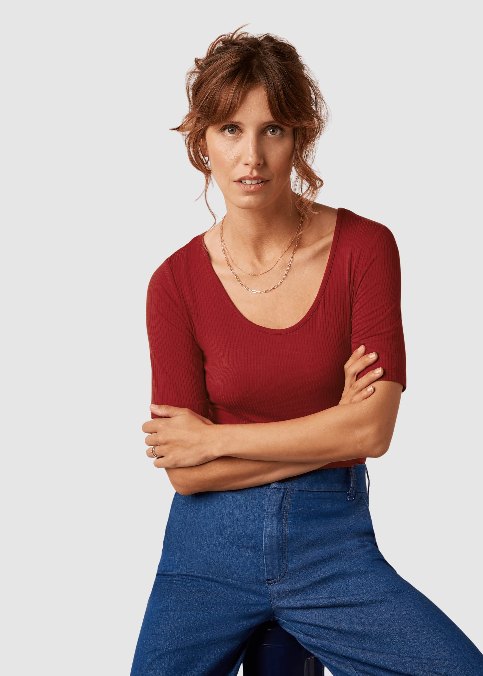 Carice Top Uni Rib Chili Red