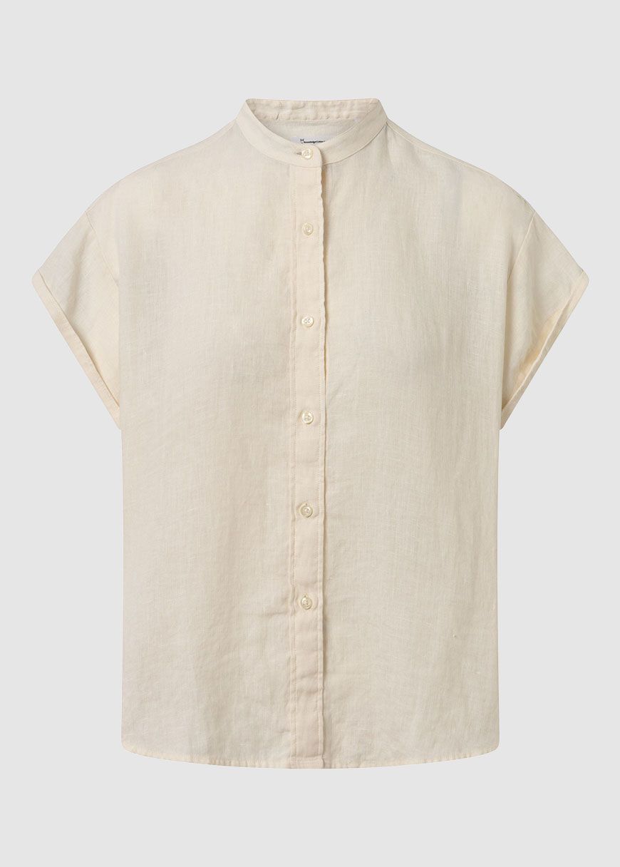 Collar Stand Short Sleeve Linen Shirt