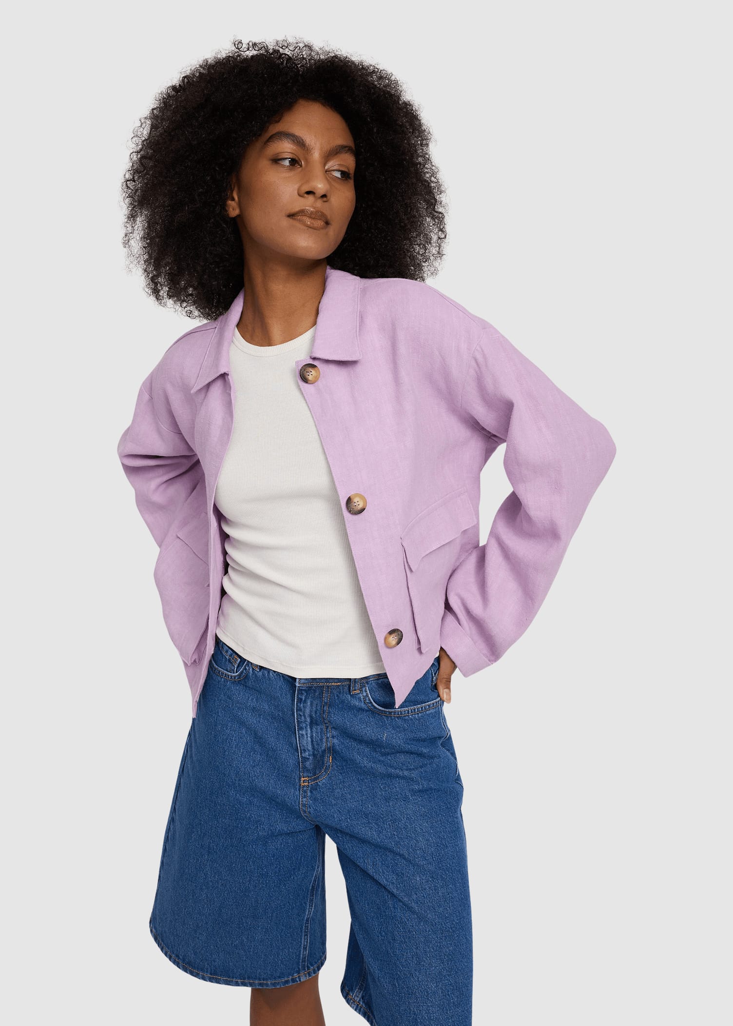 Short Linen Jacket Bright Lavender