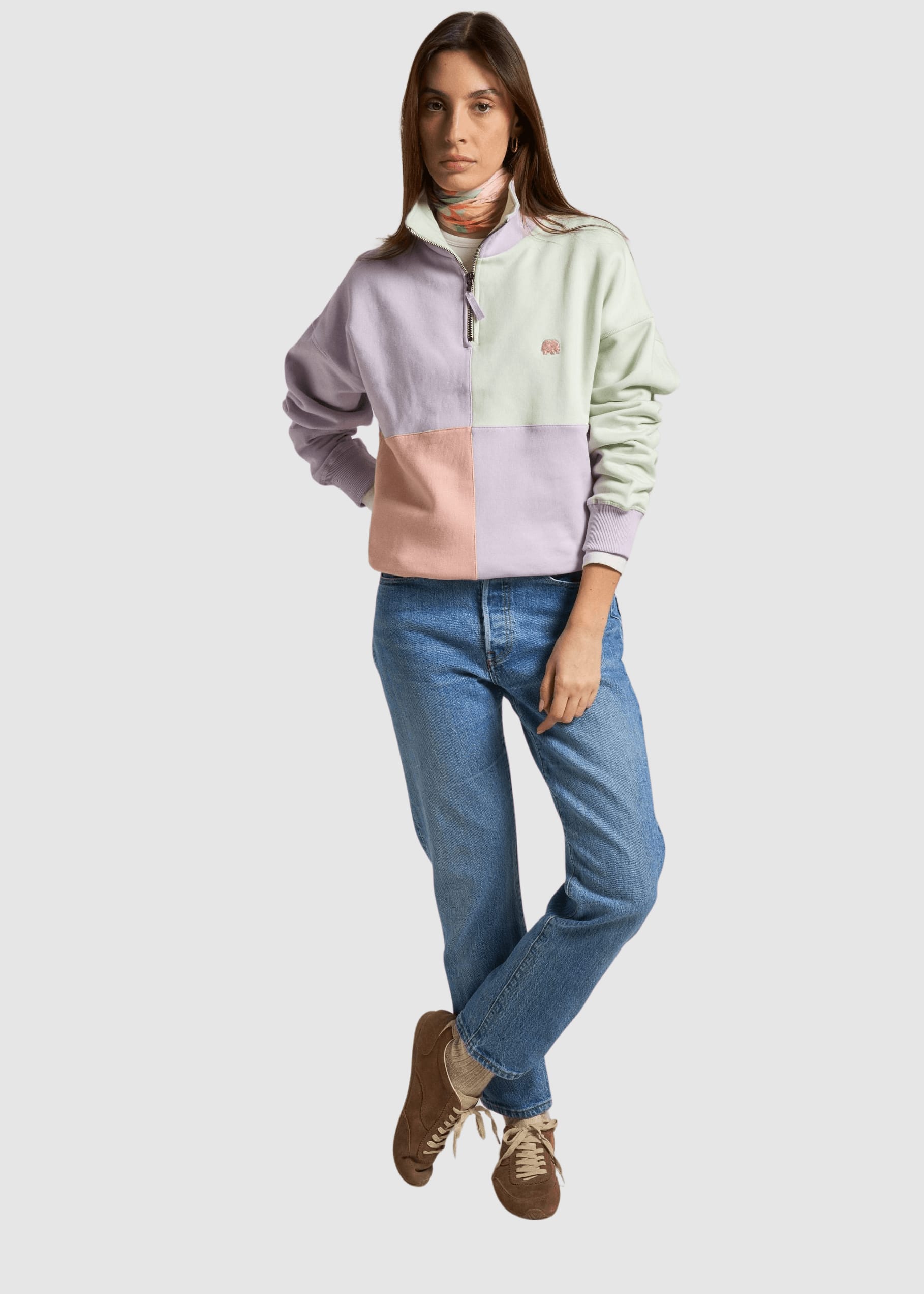 Women's Oversized Color Block Half Zip Sweater Lavender Purple Women's Oversized Color Block Half Zip Sweater Lavender Purple