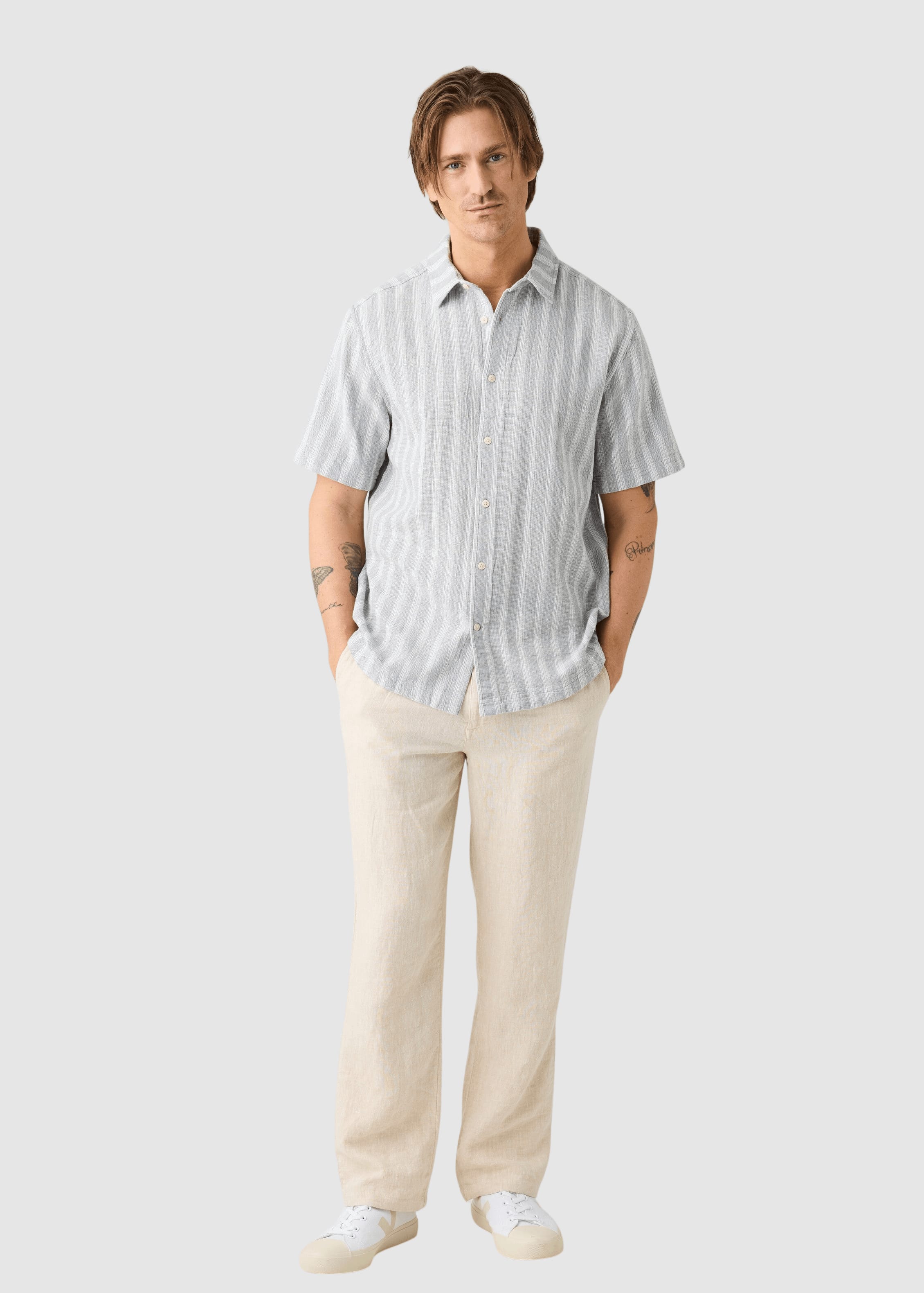 Relaxed Stripe Short Sleeve Shirt Grey Stripe Relaxed Stripe Short Sleeve Shirt Grey Stripe