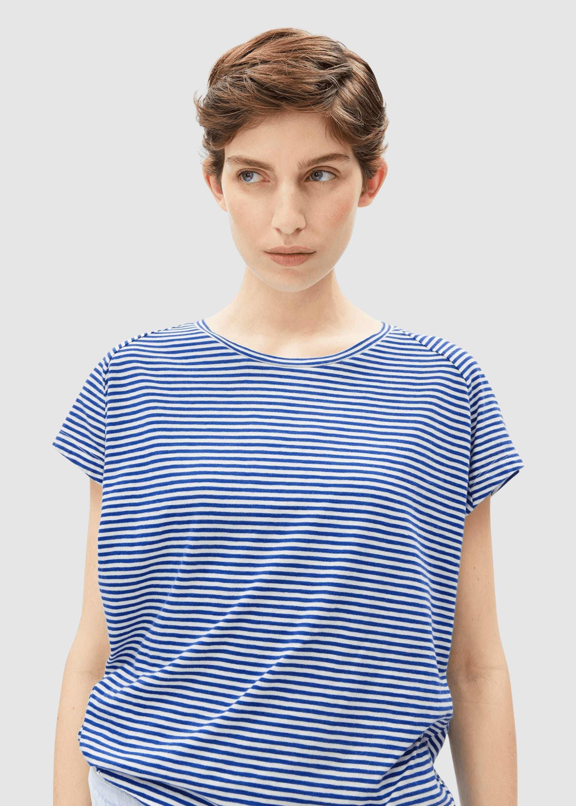 Slub Jersey Stripe T-Shirt Oatmilk-Dynamo Blue Slub Jersey Stripe T-Shirt Oatmilk-Dynamo Blue
