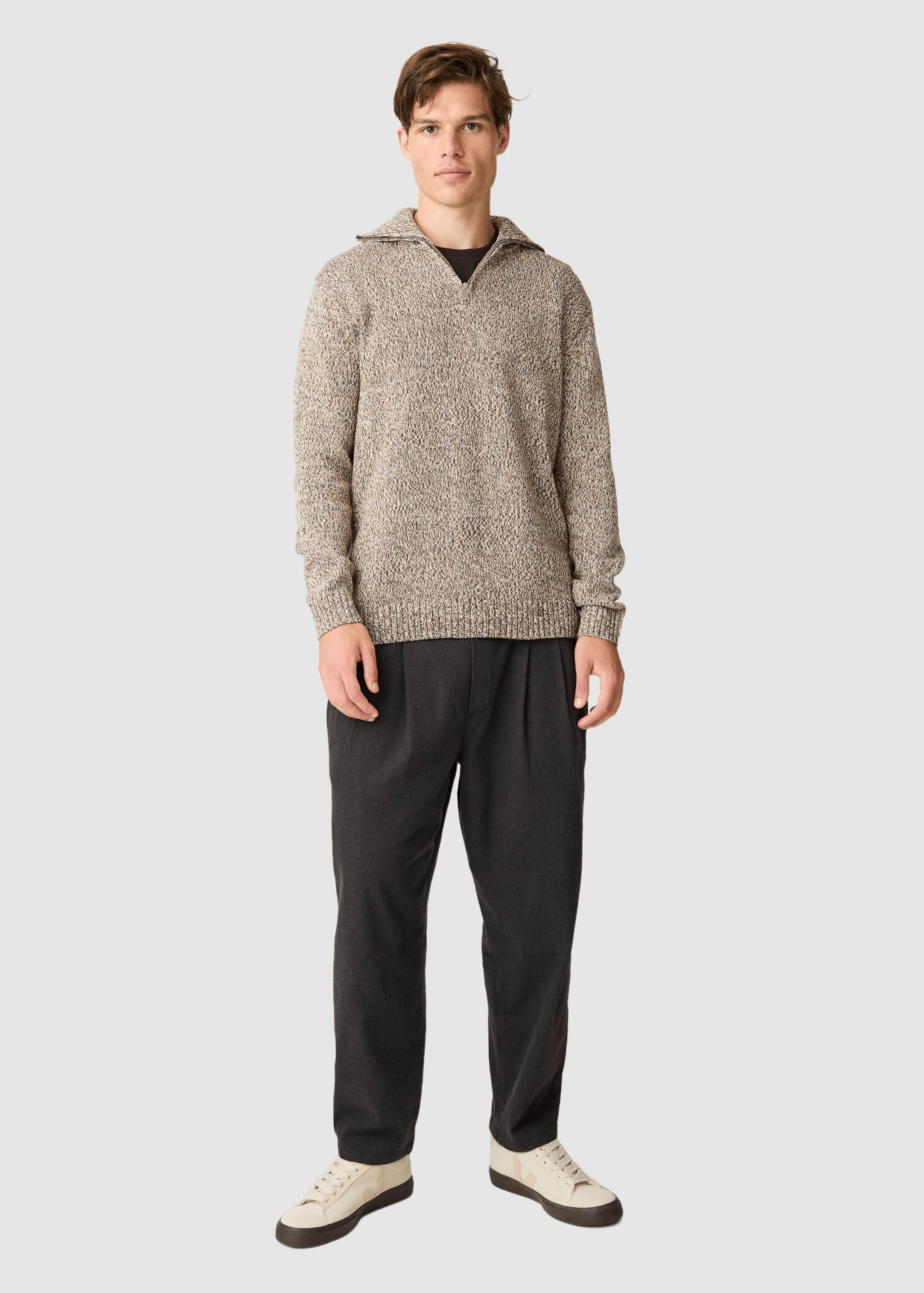knowledge-cotton-apparel-quater-zip-sweater-brown-multi-2.jpeg Quater Zip Sweater Brown Multi