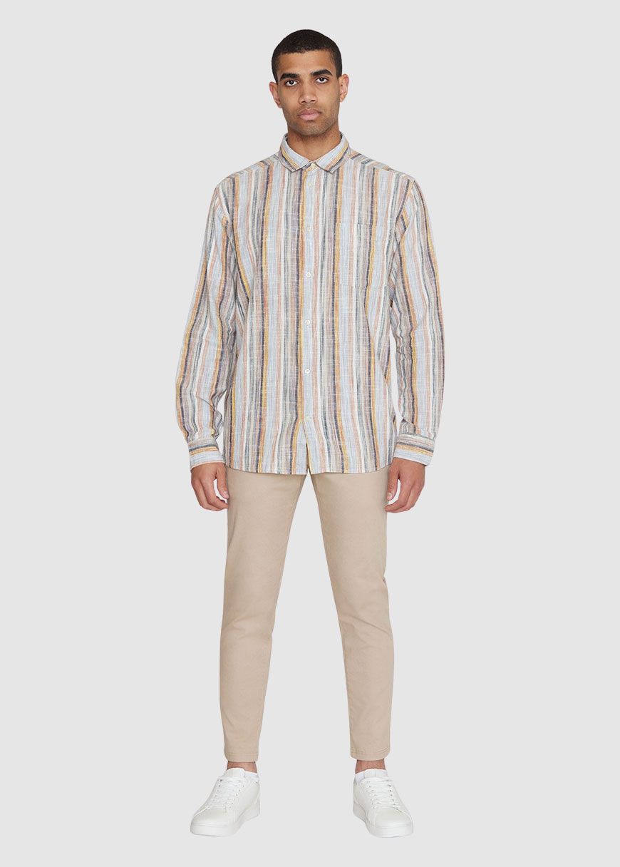 Loose Multicolored Striped Linen Shirt
