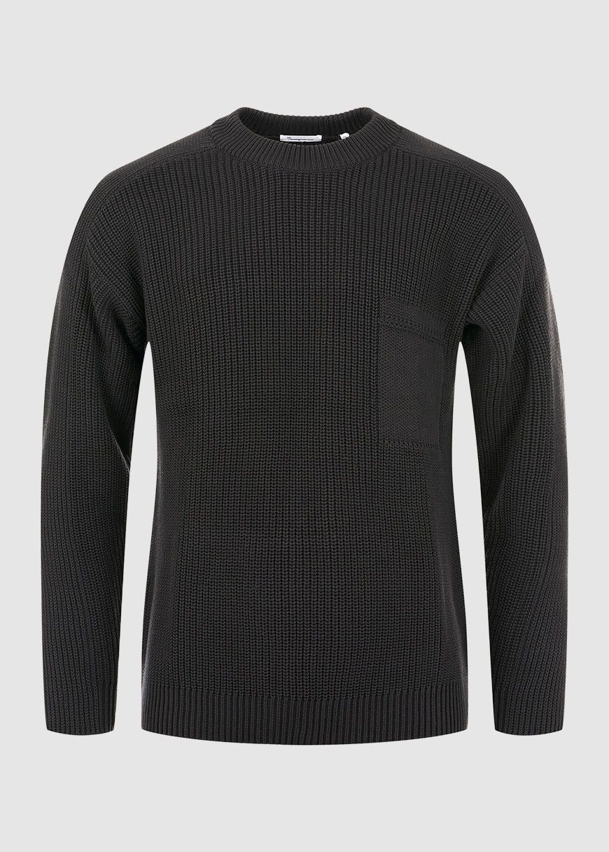 Classic Rib Structure Mock Neck With Fake Pocket Knit